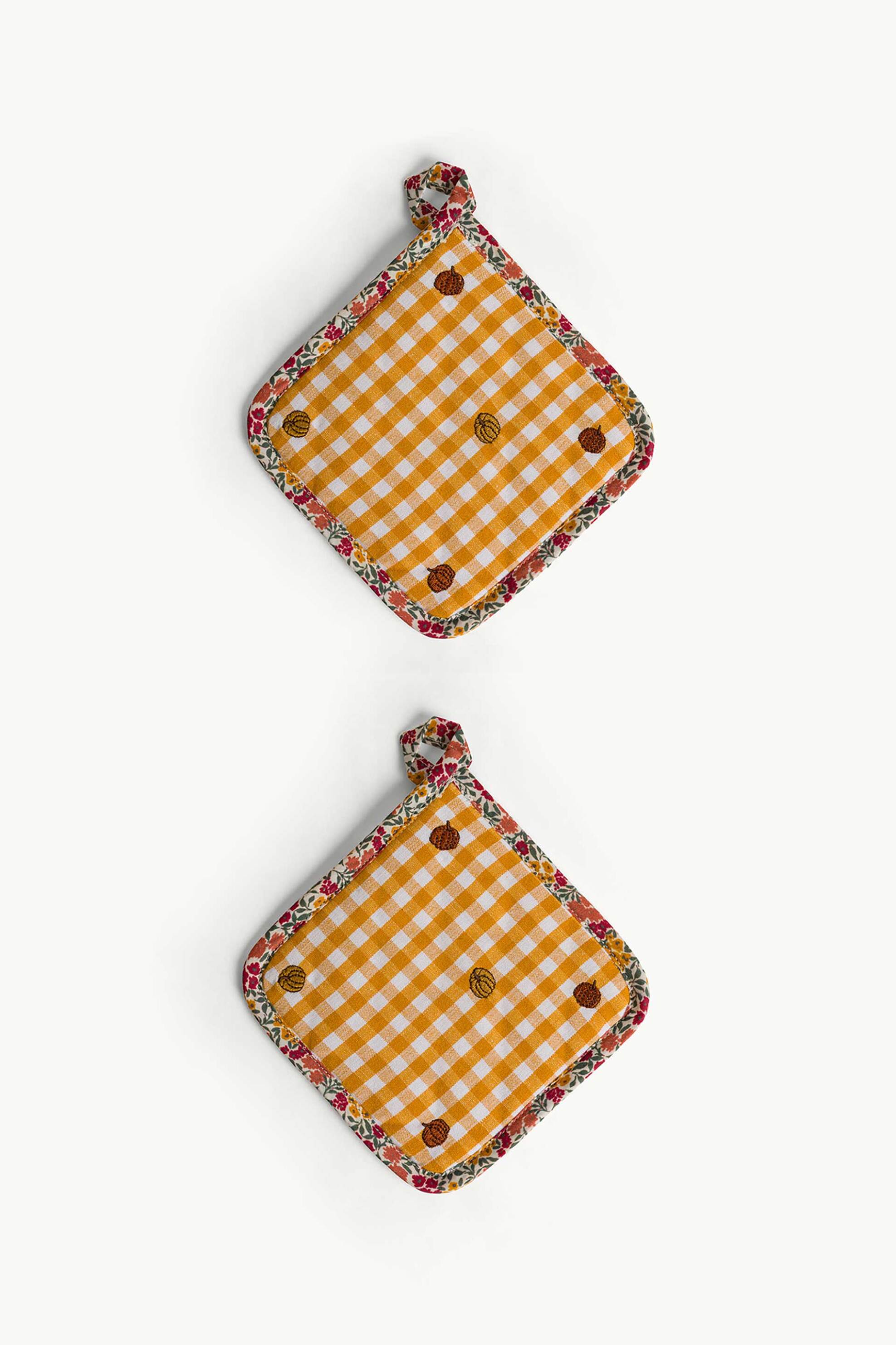 COINCASA Coincasa σετ πιάστρες κουζίνας με καρό σχέδιο 18 x 18 cm (2 τεμάχια) - 007494076 Πορτοκαλί