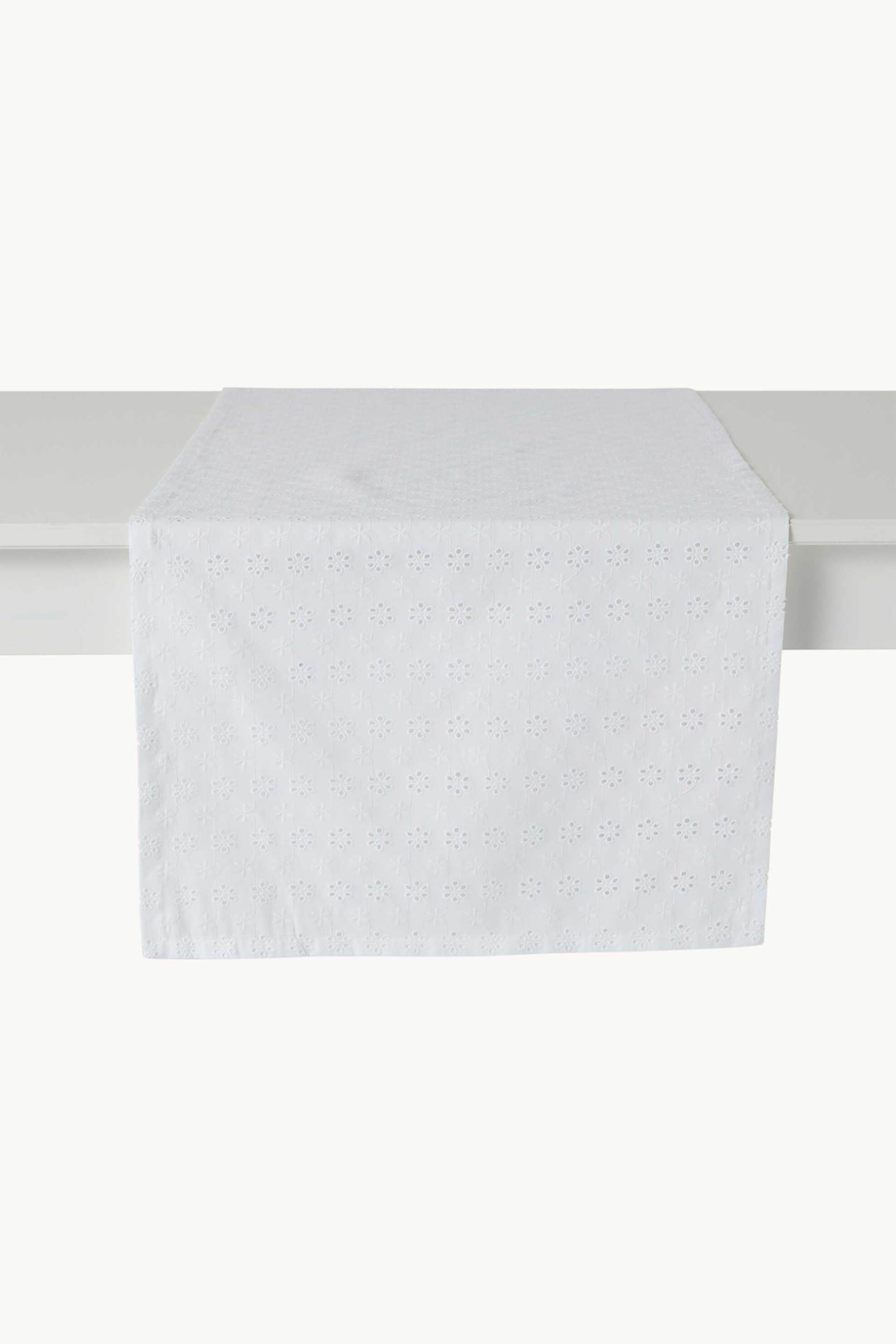 Coincasa ράνερ βαμβακερό με διάτρητο σχέδιο 45 x 140 cm - 006809977 Λευκό