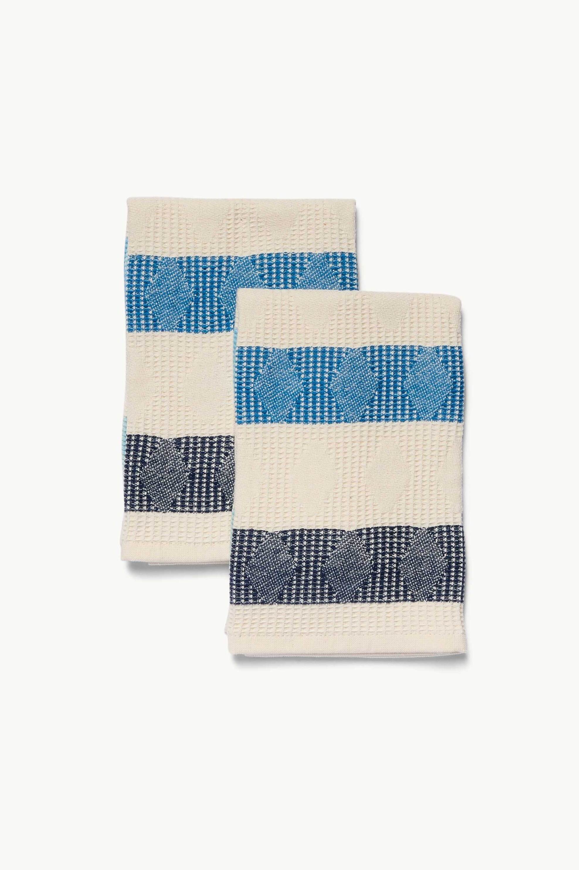 Coincasa σετ βαμβακερές πετσέτες με waffle pattern (2 τεμάχια) - 006813358 Λευκό - Μπλε