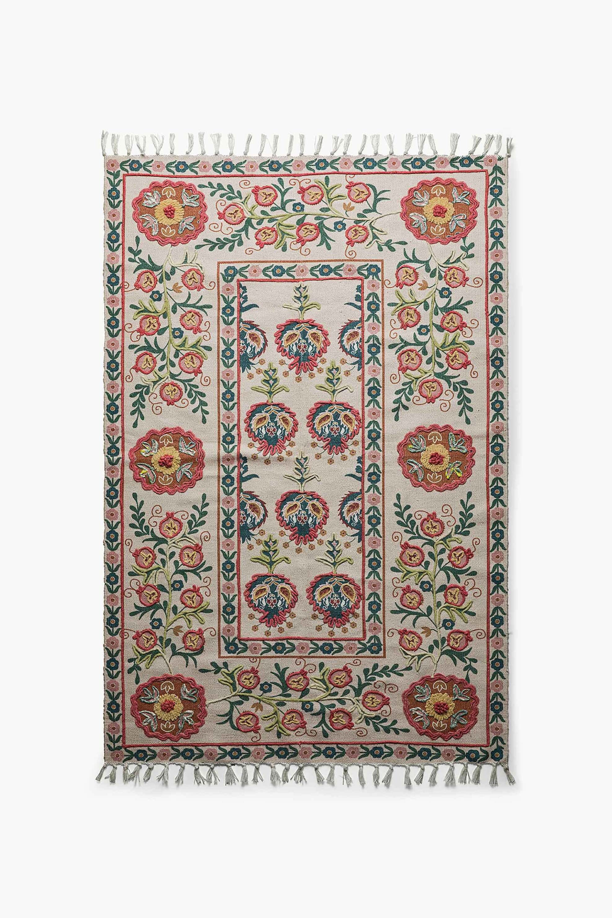 COINCASA Coincasa διακοσμητικό χαλί με floral print και κρόσσια 180 x 120 cm - 007475356 Μπεζ