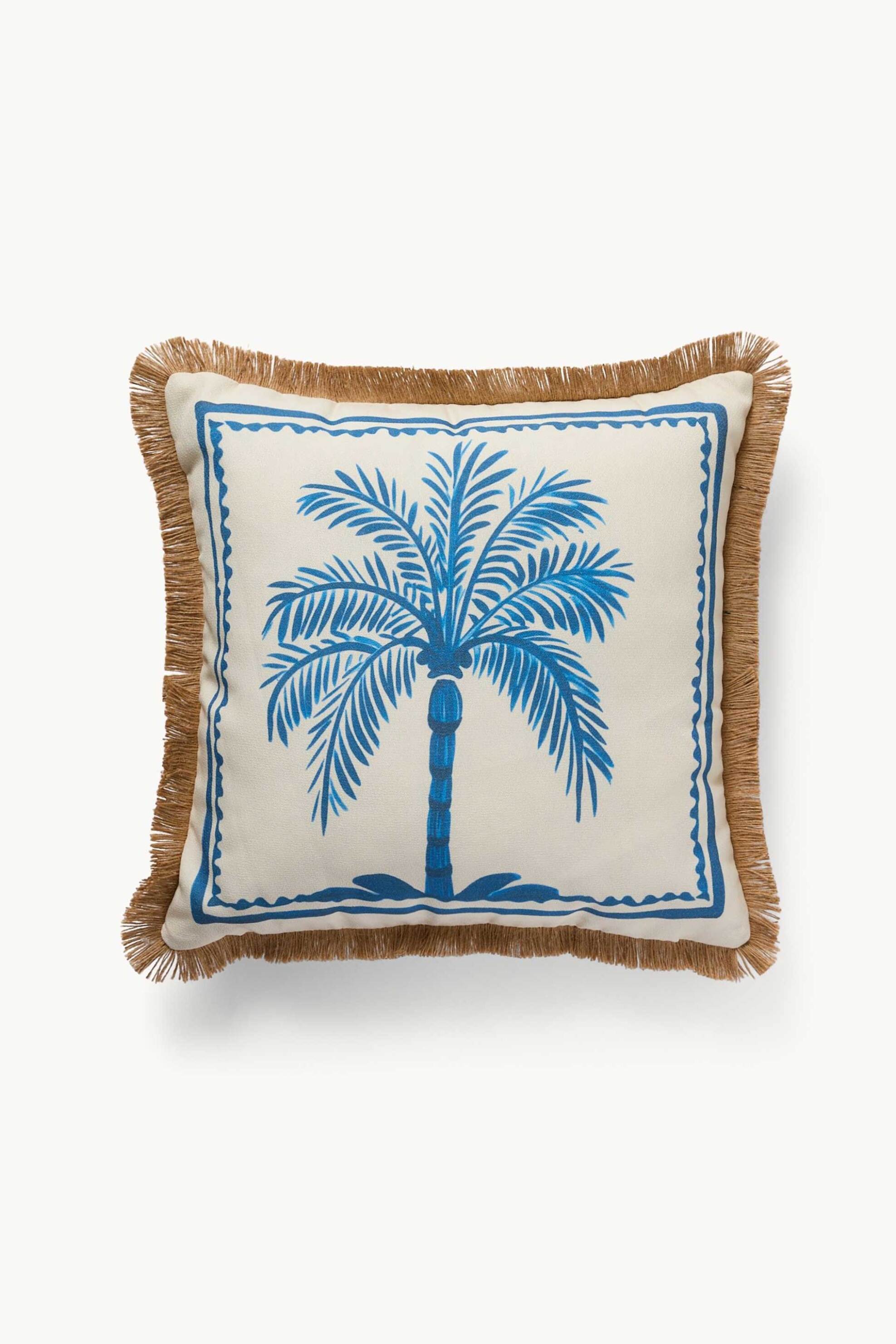 Coincasa διακοσμητικό μαξιλάρι με palm print και κρόσσια 45 x 45 cm - 006813280 Λευκό - Μπλε