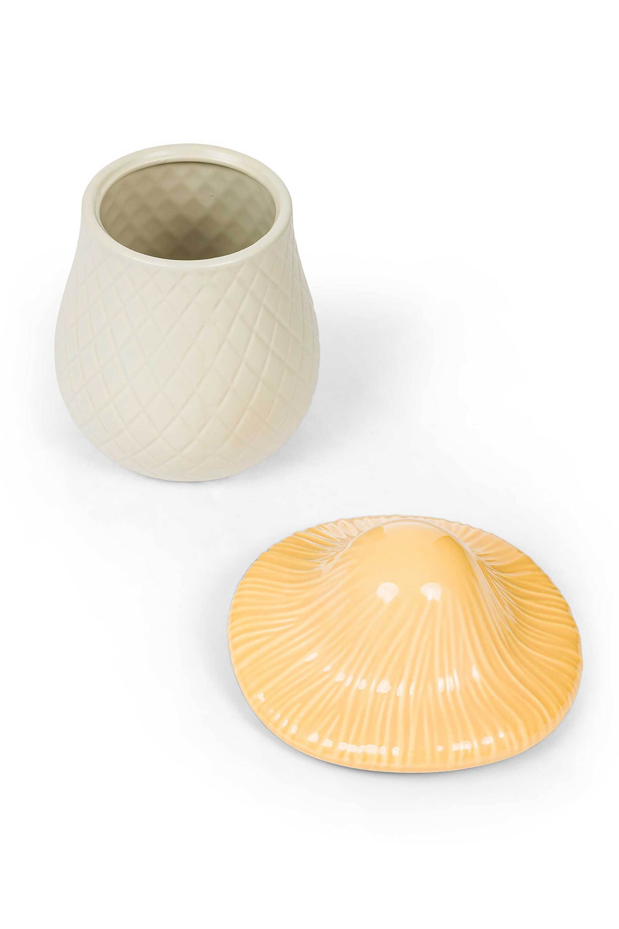 Coincasa κεραμικό δοχείο αποθήκευσης με ανάγλυφο σχέδιο - 007448868 Εκρού φωτογραφία