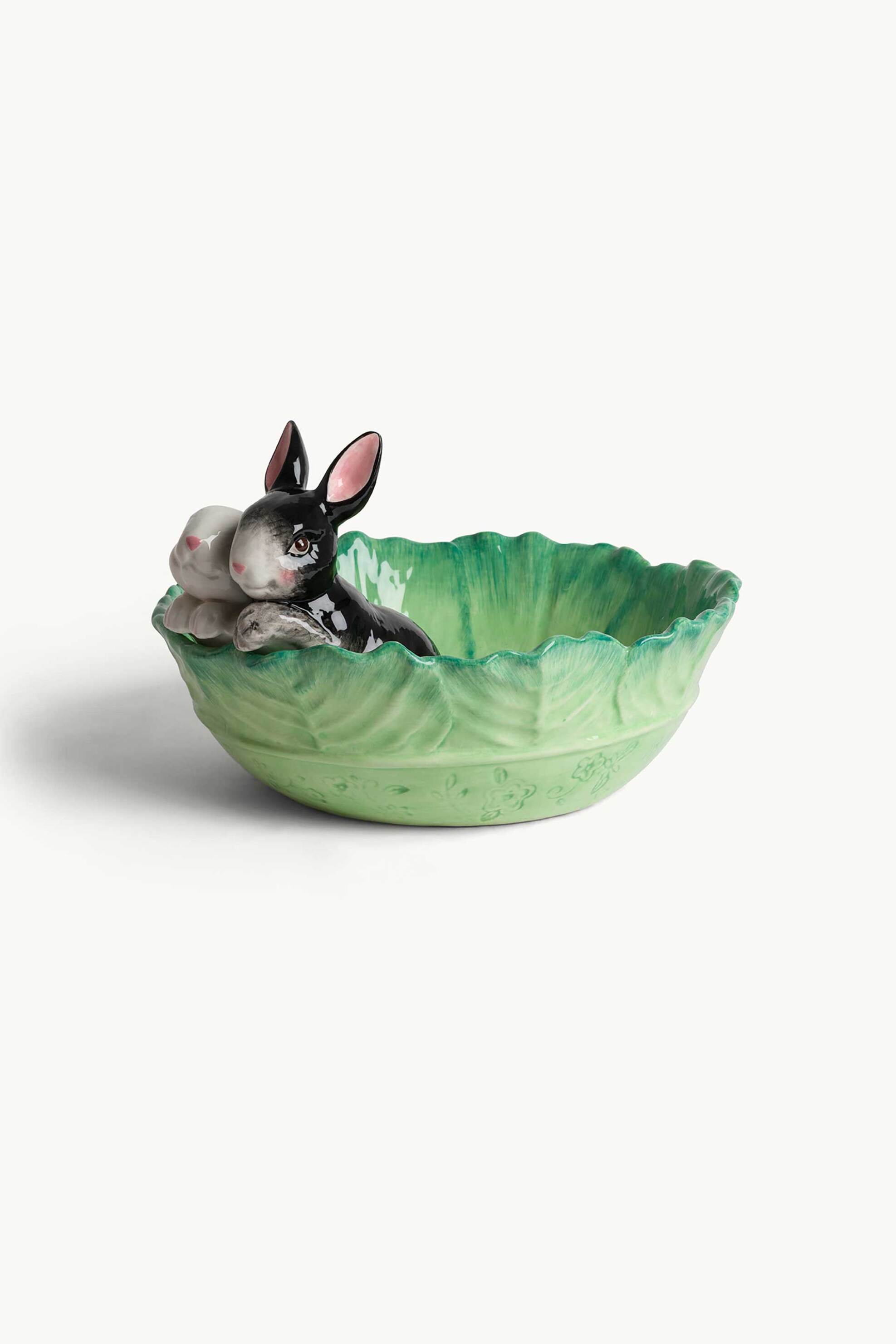 Coincasa κεραμικό μπολ σε σχέδιο φύλλου με κουνελάκια - 007395300 Πράσινο