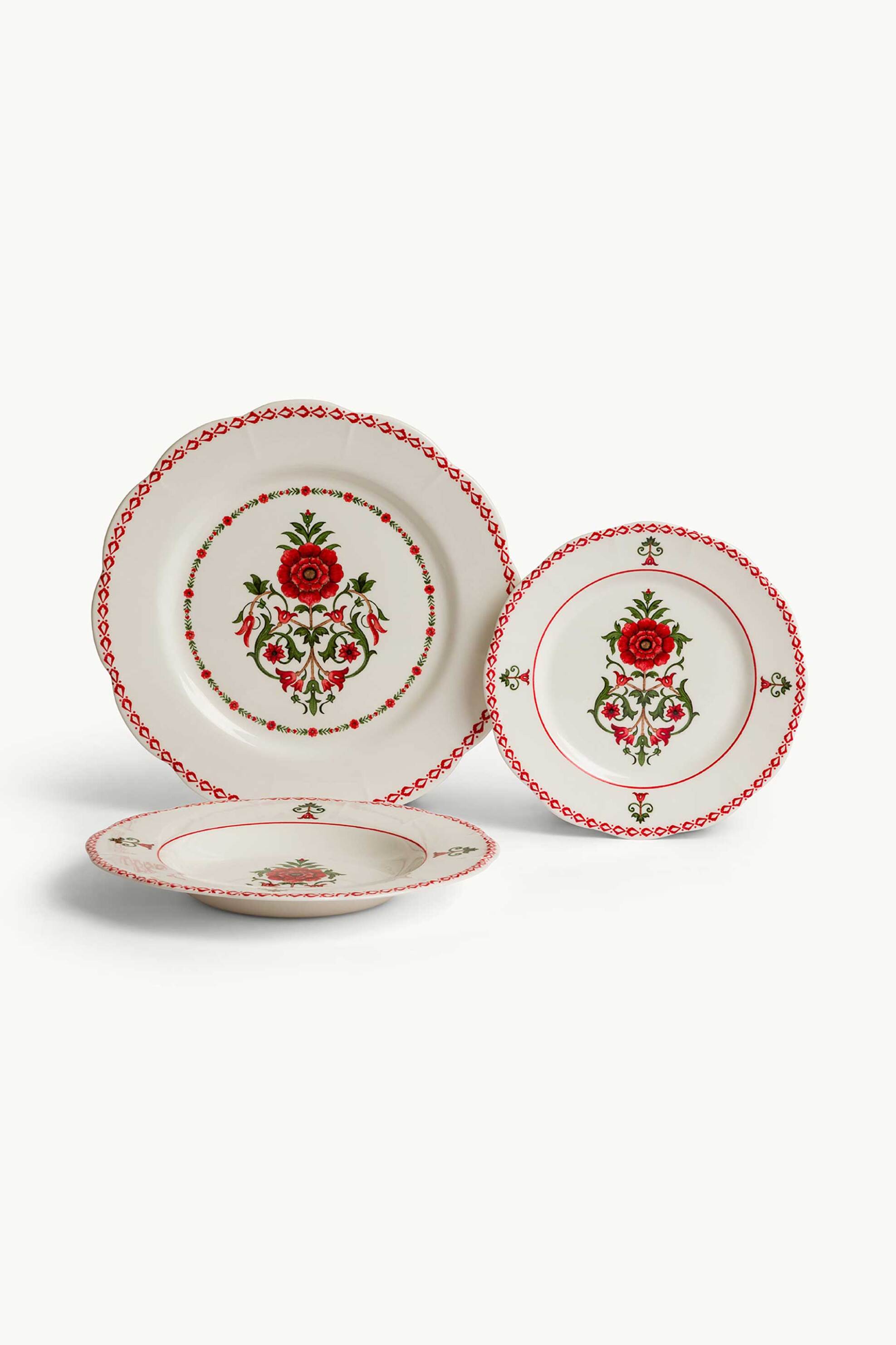 Coincasa σετ κεραμικά πιάτα με floral print (18 τεμάχια) - 007494229 Λευκό