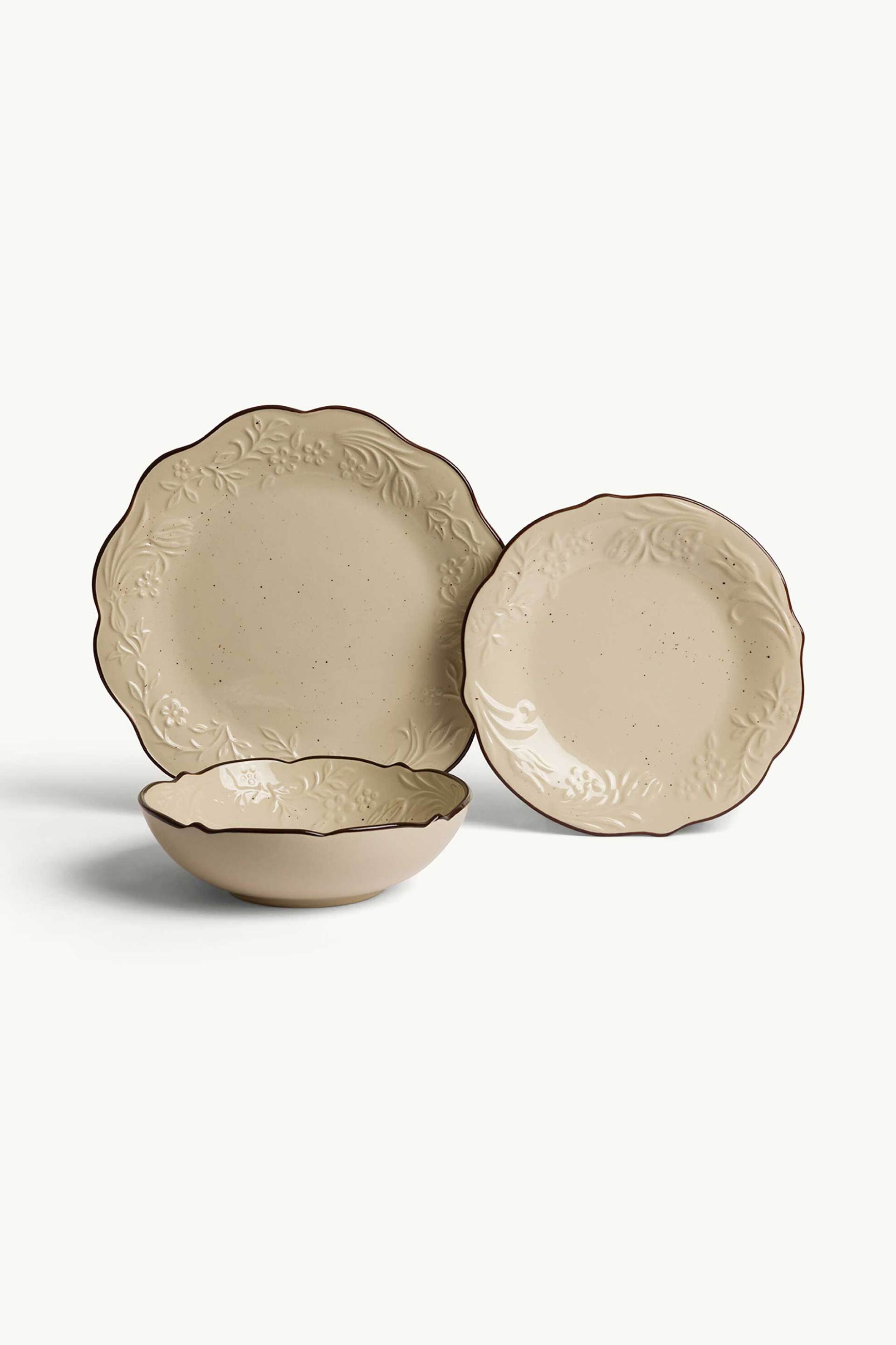 Coincasa κεραμικό πιάτο φαγητού με καφέ τελείωμα Stoneware 27 cm - 007499888 Μπεζ φωτογραφία