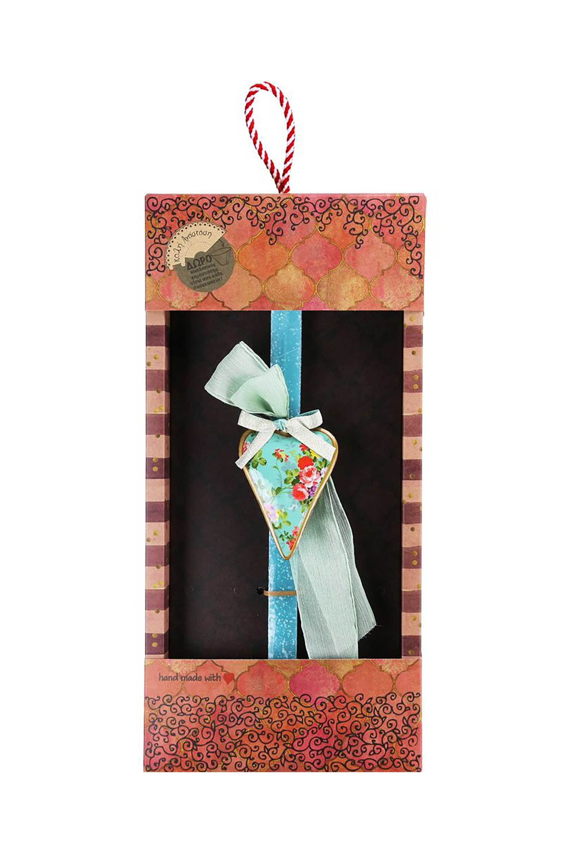 Synchronia πασχαλινή λαμπάδα καρδιά φλοράλ τιρκουάζ - LA26018D