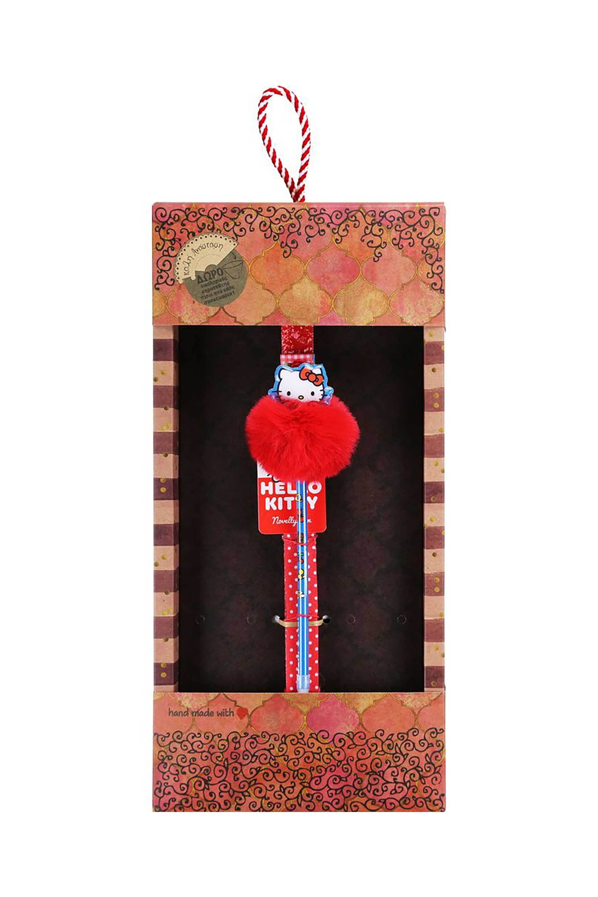 Synchronia πασχαλινή λαμπάδα στυλό pom-pom Hello Kitty κόκκινο - LA26021B