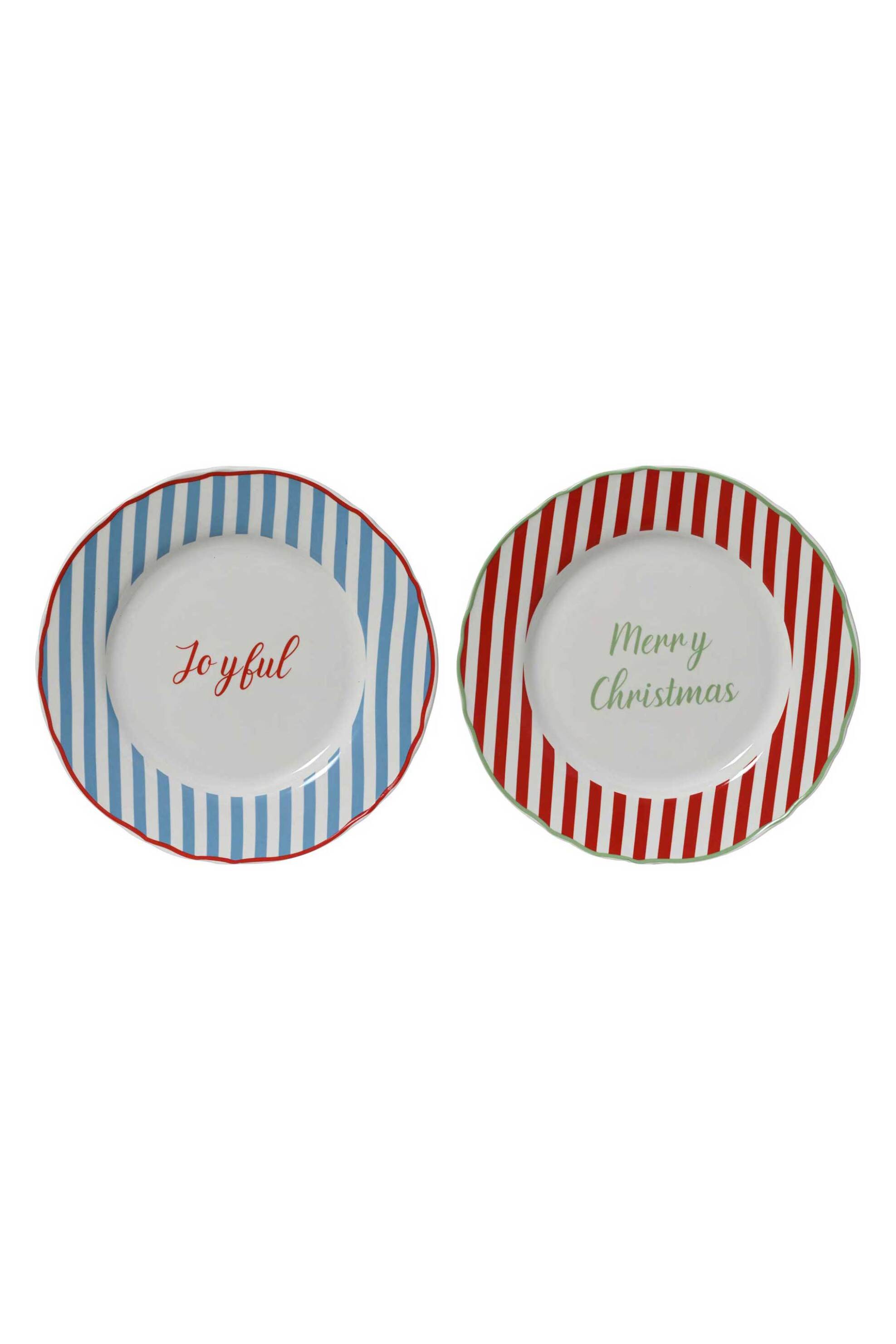 KAEMINGK Kaemingk χριστουγεννιάτικο πορσελάνινο πιάτο πρωινού "striped rim & text" 19,7 x 2 cm - 604118