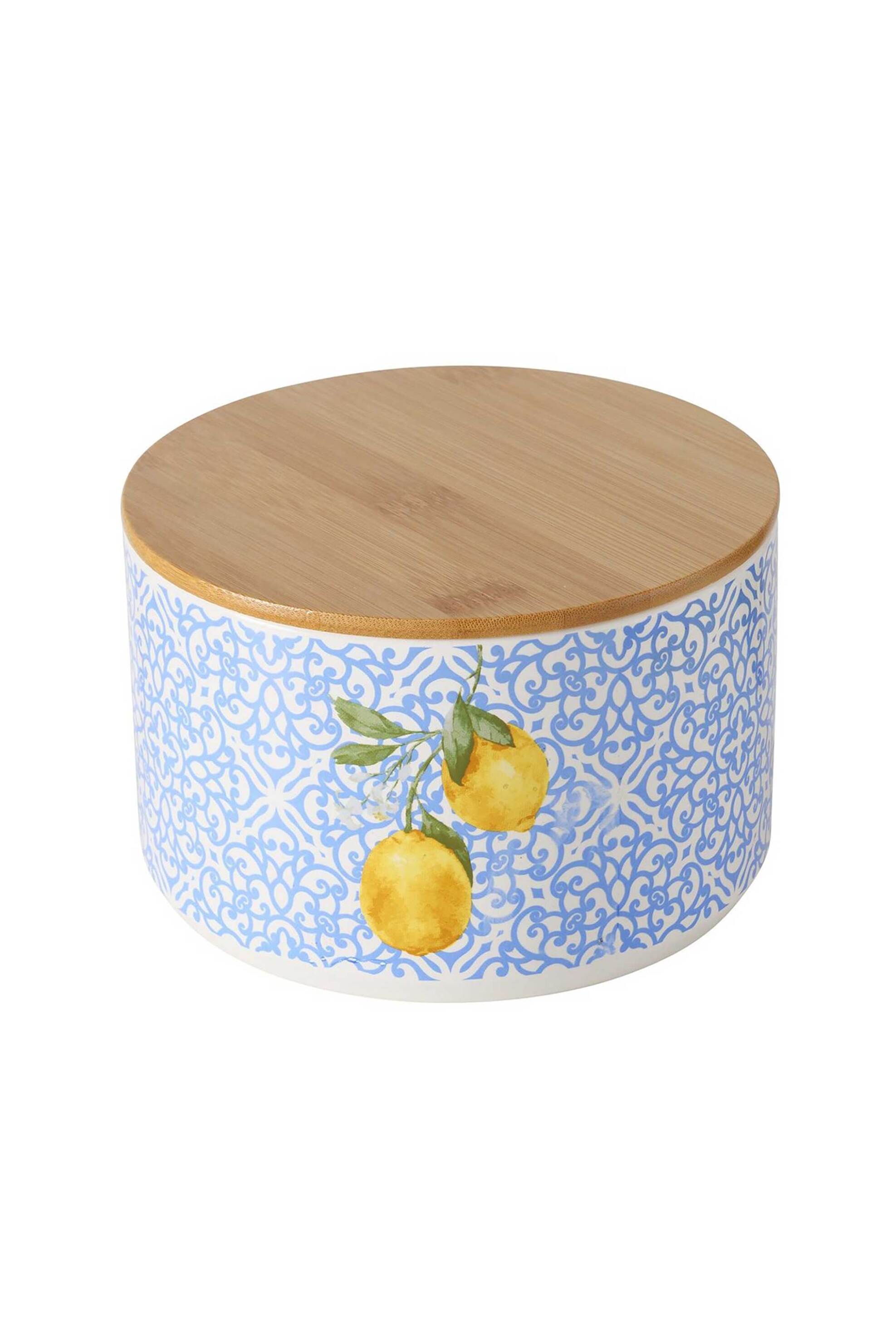 DOMUS HOMUS DOMUS HOMUS κεραμικό δοχείο αποθήκευσης με καπάκι και σχέδιο με λεμόνια 10 x 16 cm "Capri" - 20-80-547