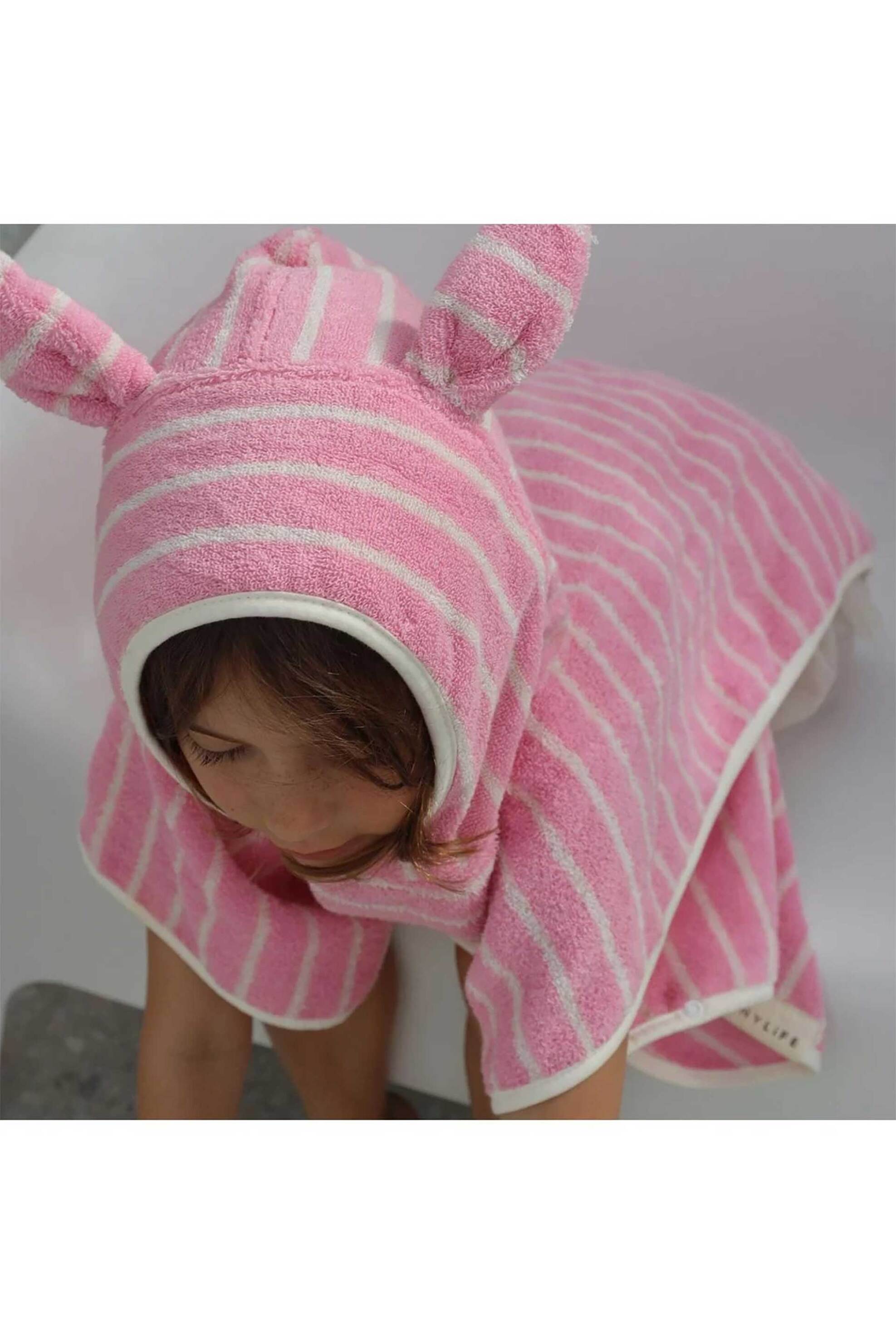 Sunny Life παιδικό μπουρνούζι πόντσο με κουκούλα "Candy Pink Stripe" - 25180137 Ροζ φωτογραφία