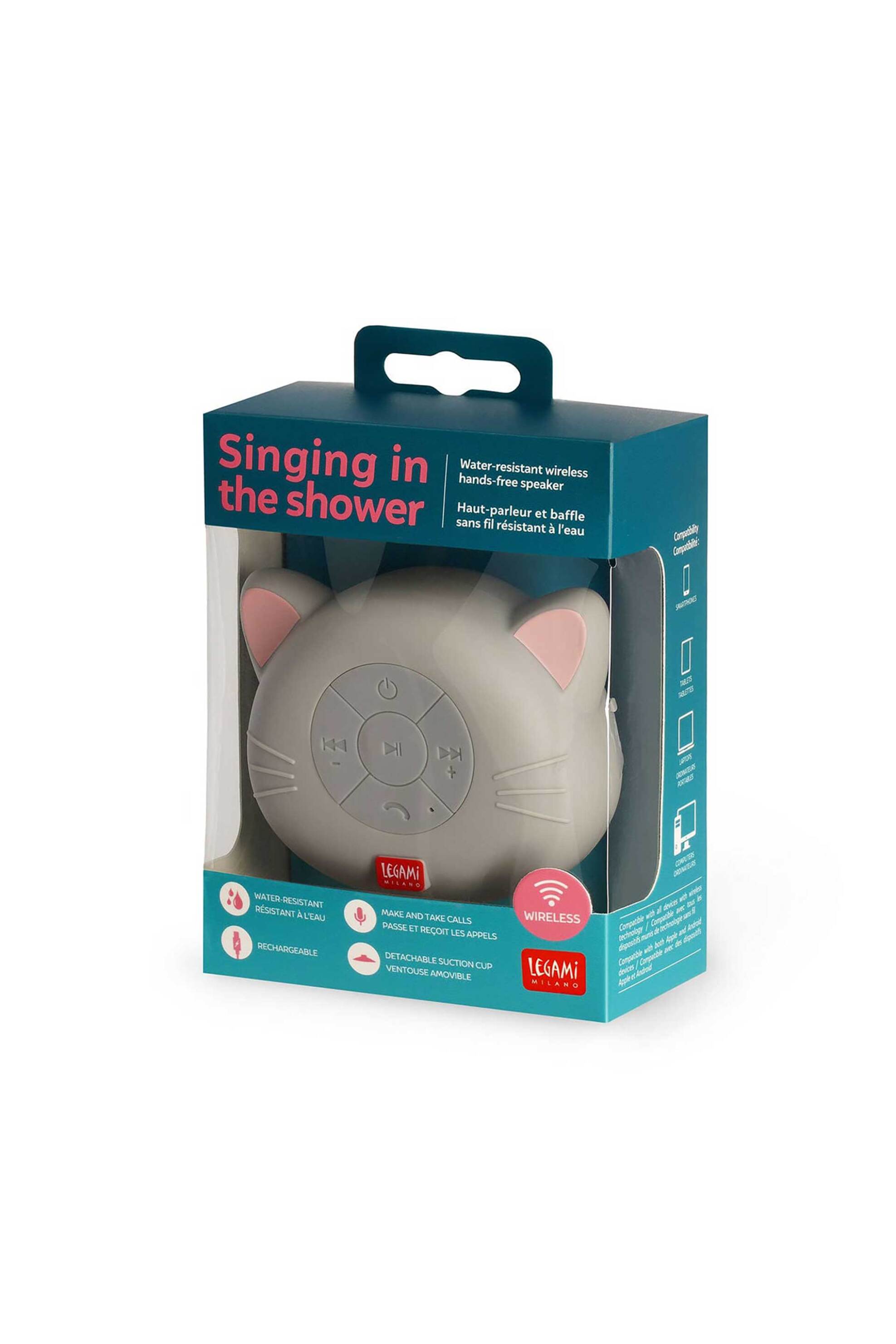 Legami Water-Resistant Bluetooth Hands-Free Speaker - Singing In The Shower Kitty 8052694036843