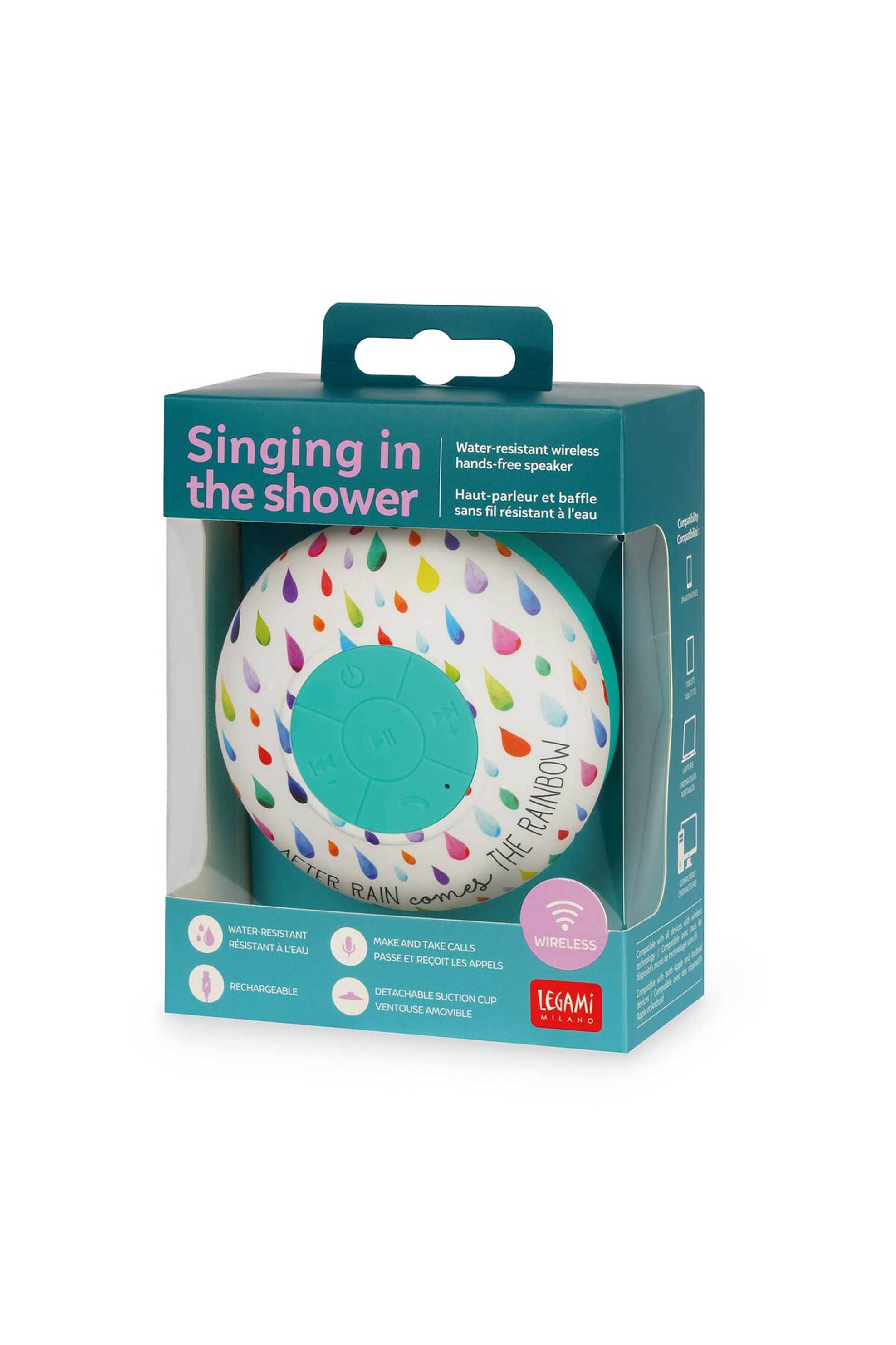 Legami Water-Resistant Bluetooth Hands-Free Speaker - Singing In The Shower After Rain 8052694037628