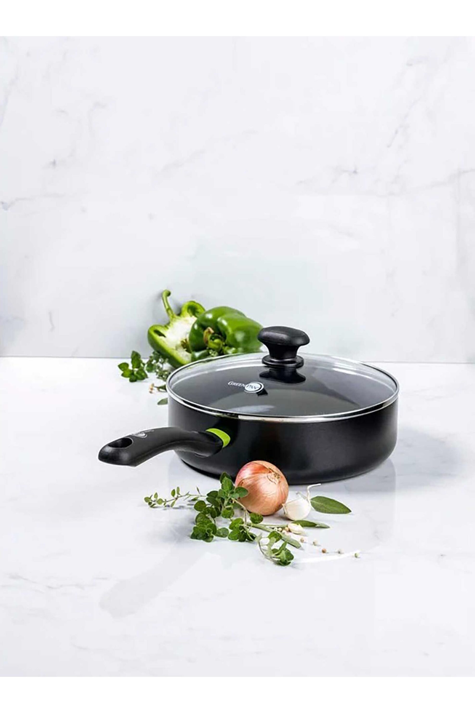 Green Pan τηγάνι βαθύ κεραμικό με γυάλινο καπάκι "Diamond" 24 cm 3.1 lt - CC006081-001/CS φωτογραφία