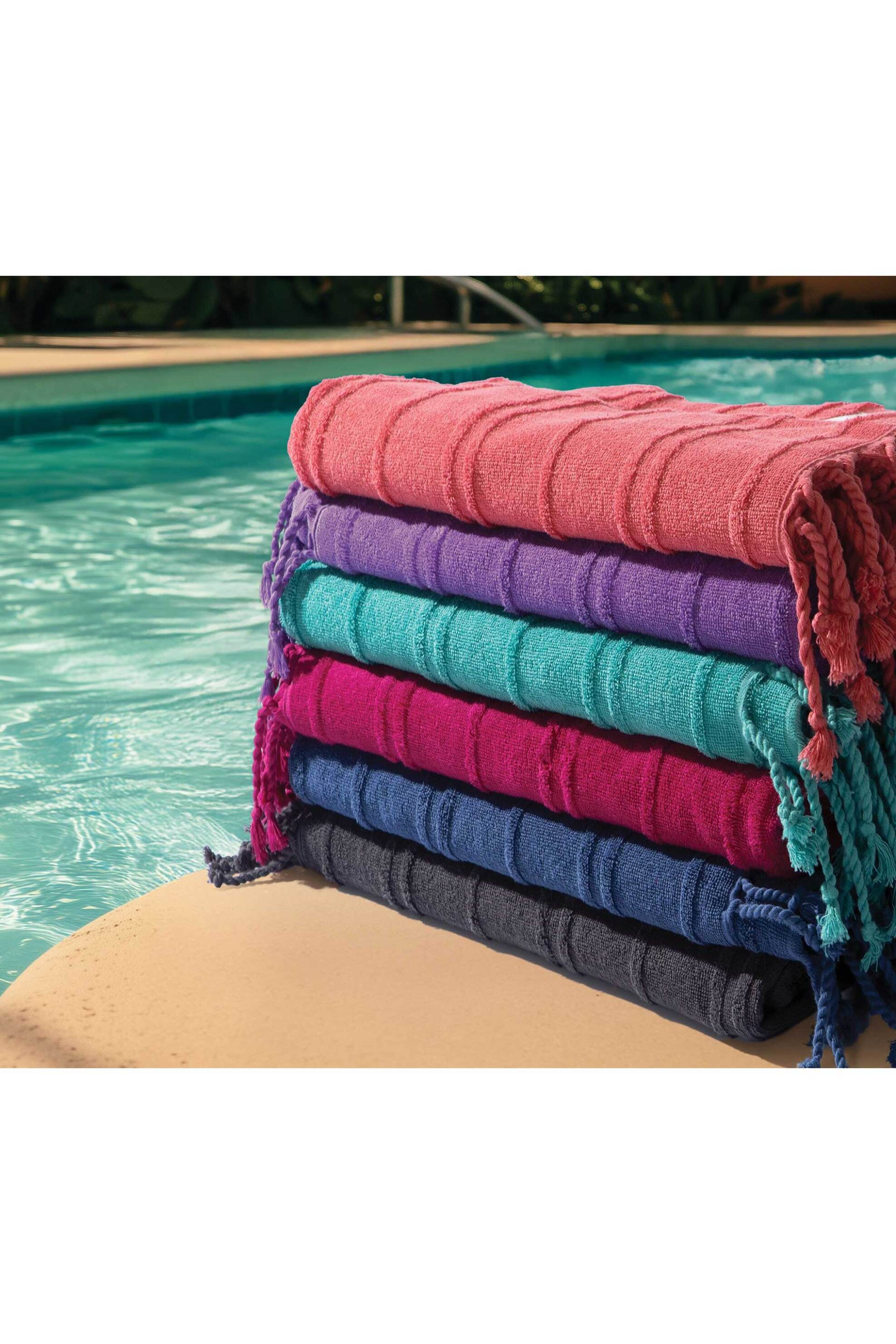 NEF-NEF γυναικεία πετσέτα θαλάσσης μονόχρωμη με ανάγλυφο σχέδιο και κρόσσια 80 x 160 cm "Expression 23" - 033058 Κοραλί φωτογραφία