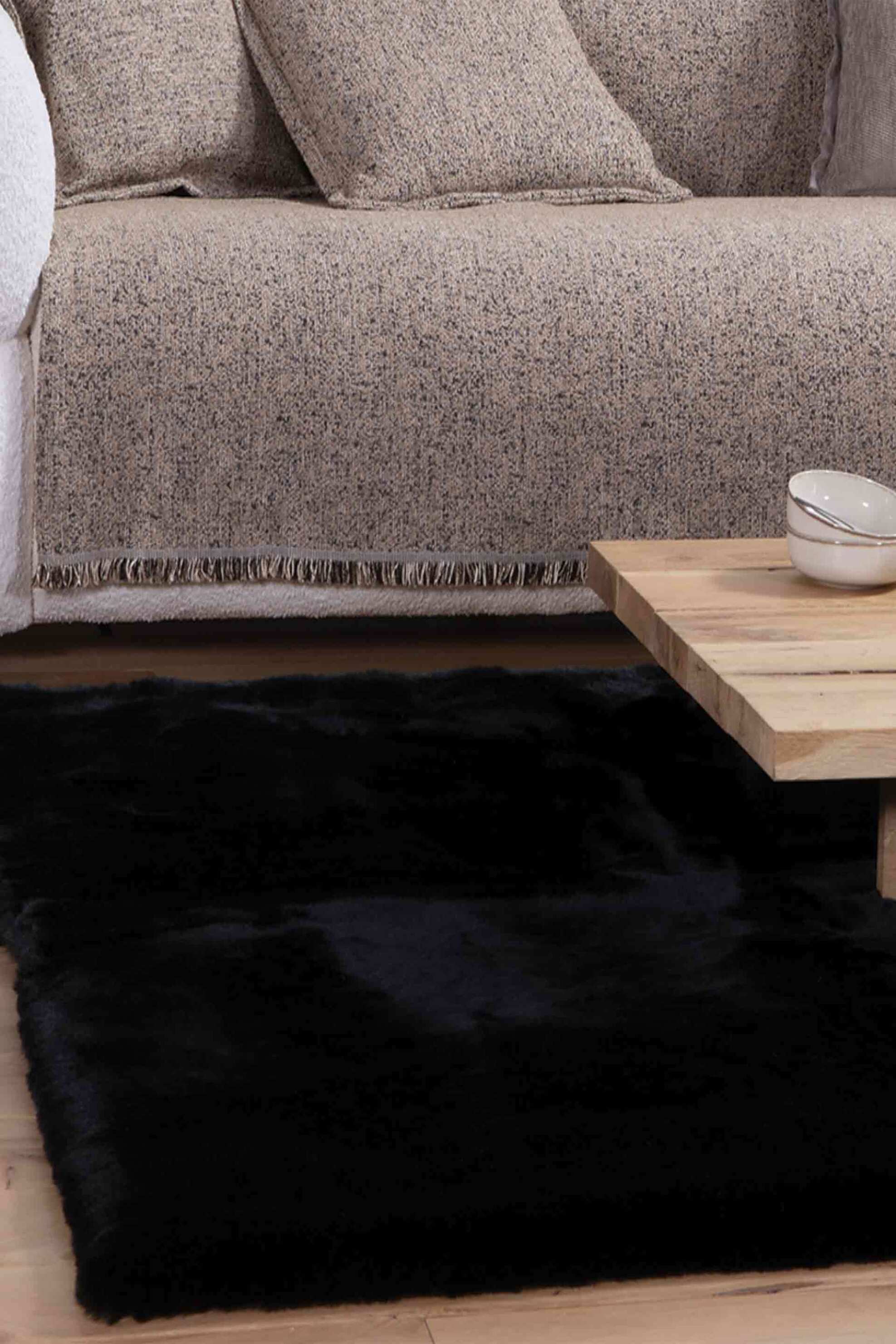 NEF-NEF χαλί με faux leather fur όψη "Estelle" 75 x 140 cm - 034622 Μαύρο