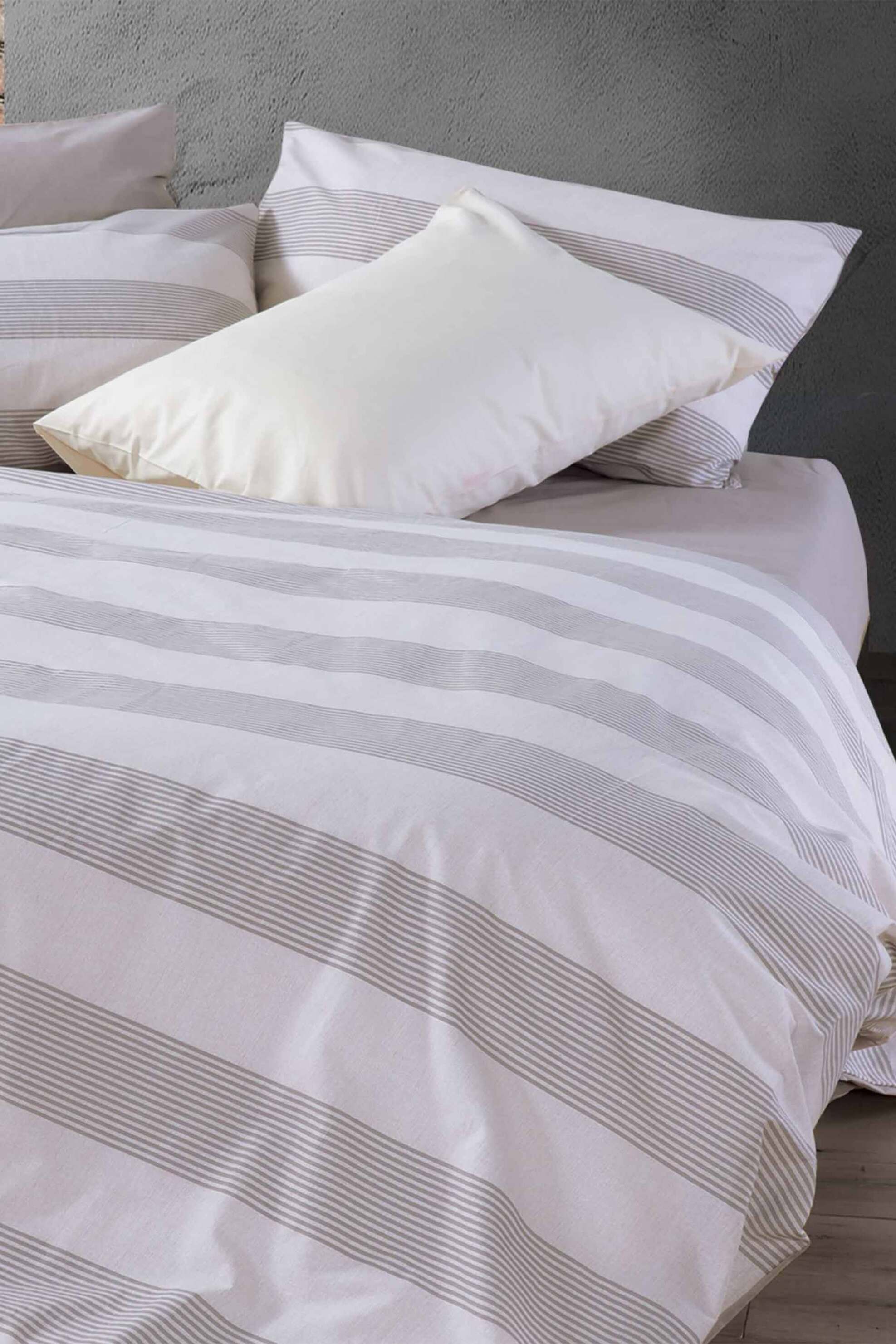 NEF-NEF σετ σεντόνια μονά με μαξιλαροθήκη "Casual Stripe" (3 τεμάχια) - 037453 Εκρού