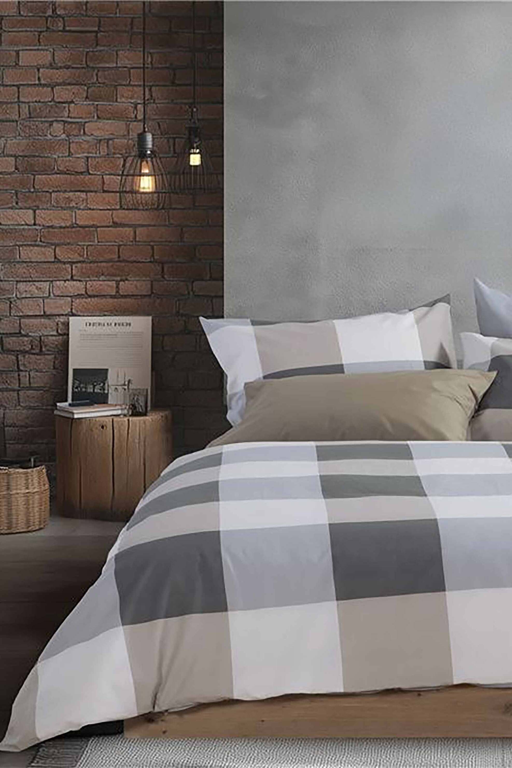 NEF-NEF σετ σεντόνια μονά με μαξιλαροθήκη "Casual Check" (3 τεμάχια) - 037460 Γκρι