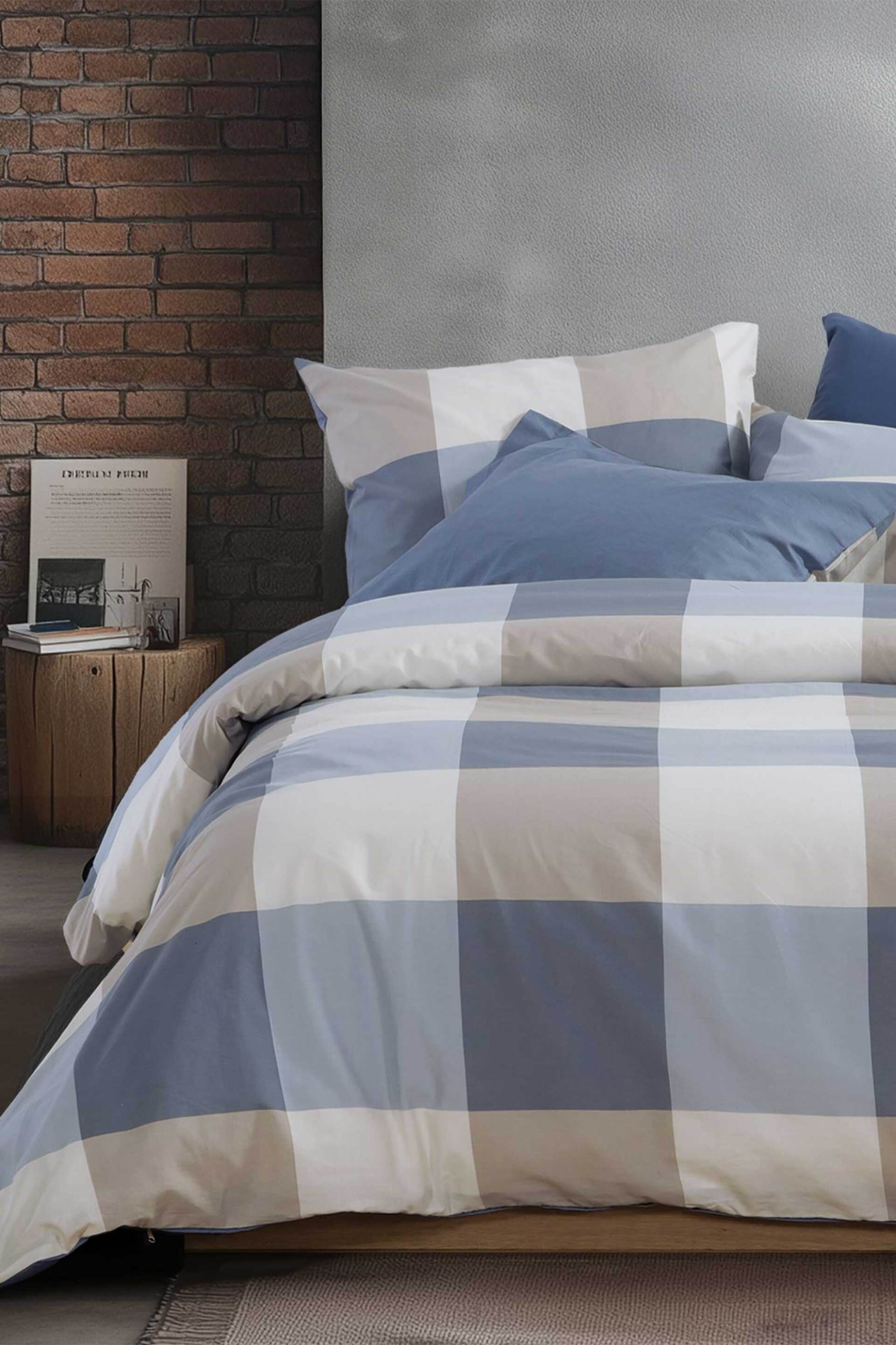 NEF-NEF σετ σεντόνια μονά με λάστιχο και μαξιλαροθήκη "Casual Check" (3 τεμάχια) - 037461 Μπλε