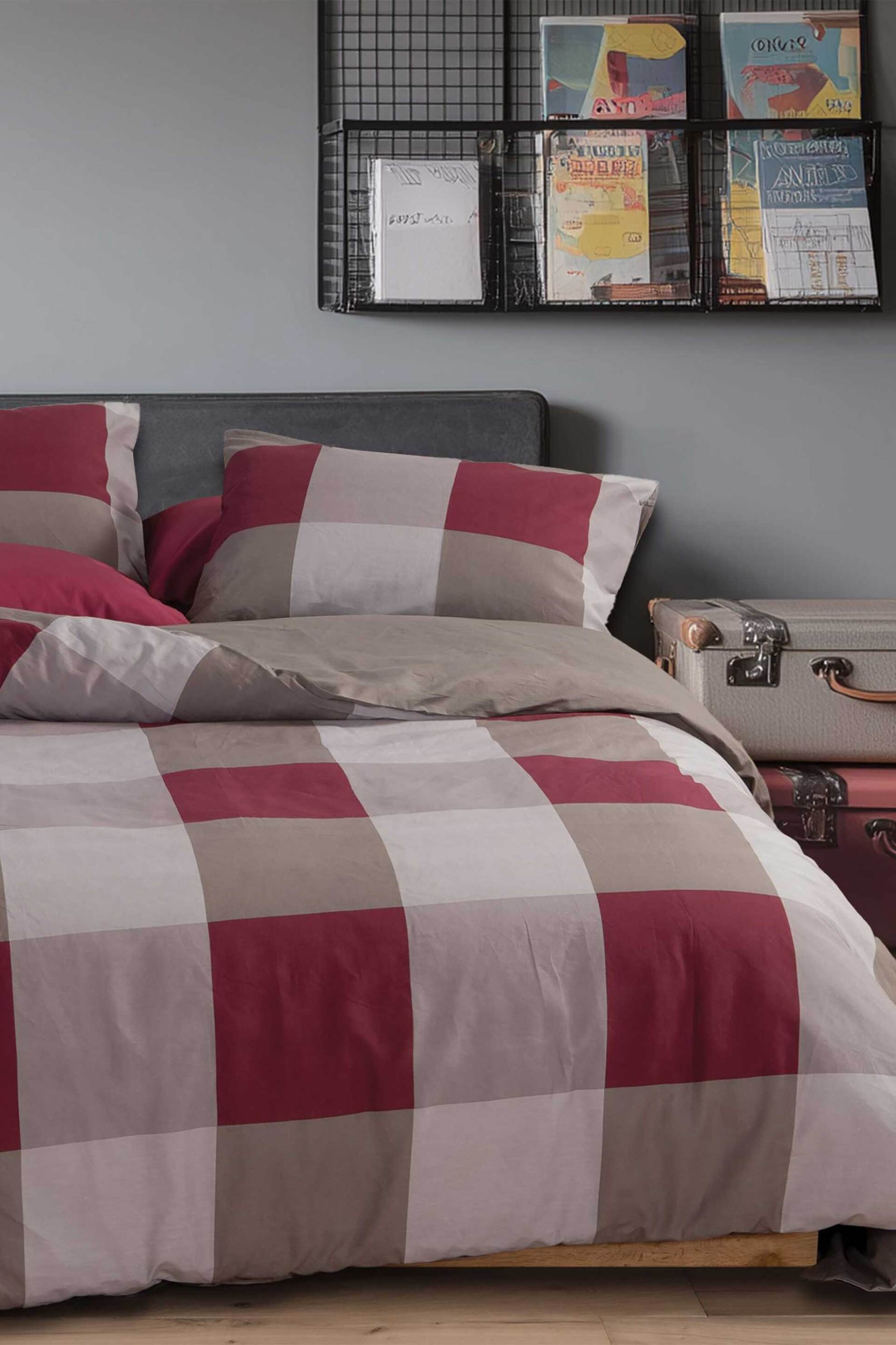 NEF-NEF σετ σεντόνια υπέρδιπλα με μαξιλαροθήκες "Casual Check" (4 τεμάχια) - 037463 Μπορντό