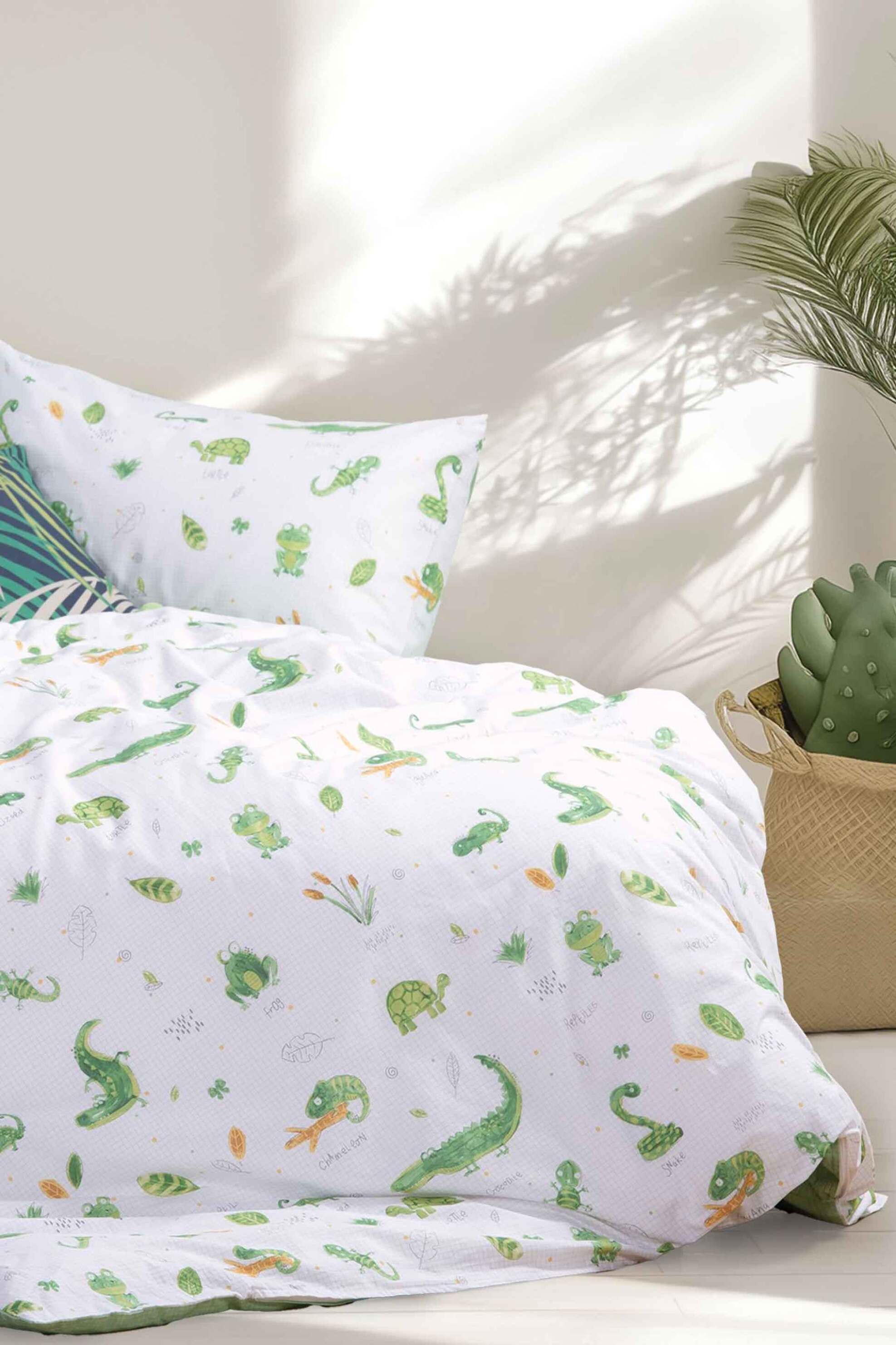 NEF-NEF HOMEWARE NEF-NEF σετ παιδικά σεντόνια μονά με μαξιλαροθήκη 170 x 260 cm "Mona Cute Reptiles" (3 τεμάχια) - 037257 Λευκό