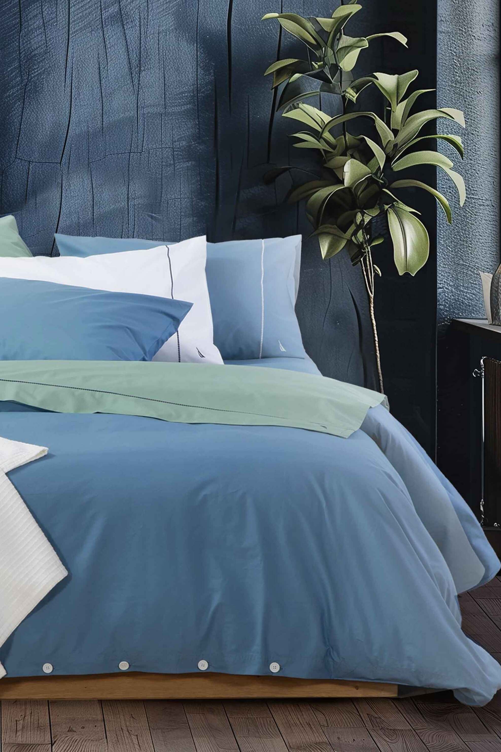 NEF-NEF σετ σεντόνια υπέρδιπλα με μαξιλαροθήκες 240 x 270 cm "Nautica-Nau Wave Solid" (4 τεμάχια) - 037628 Μπλε