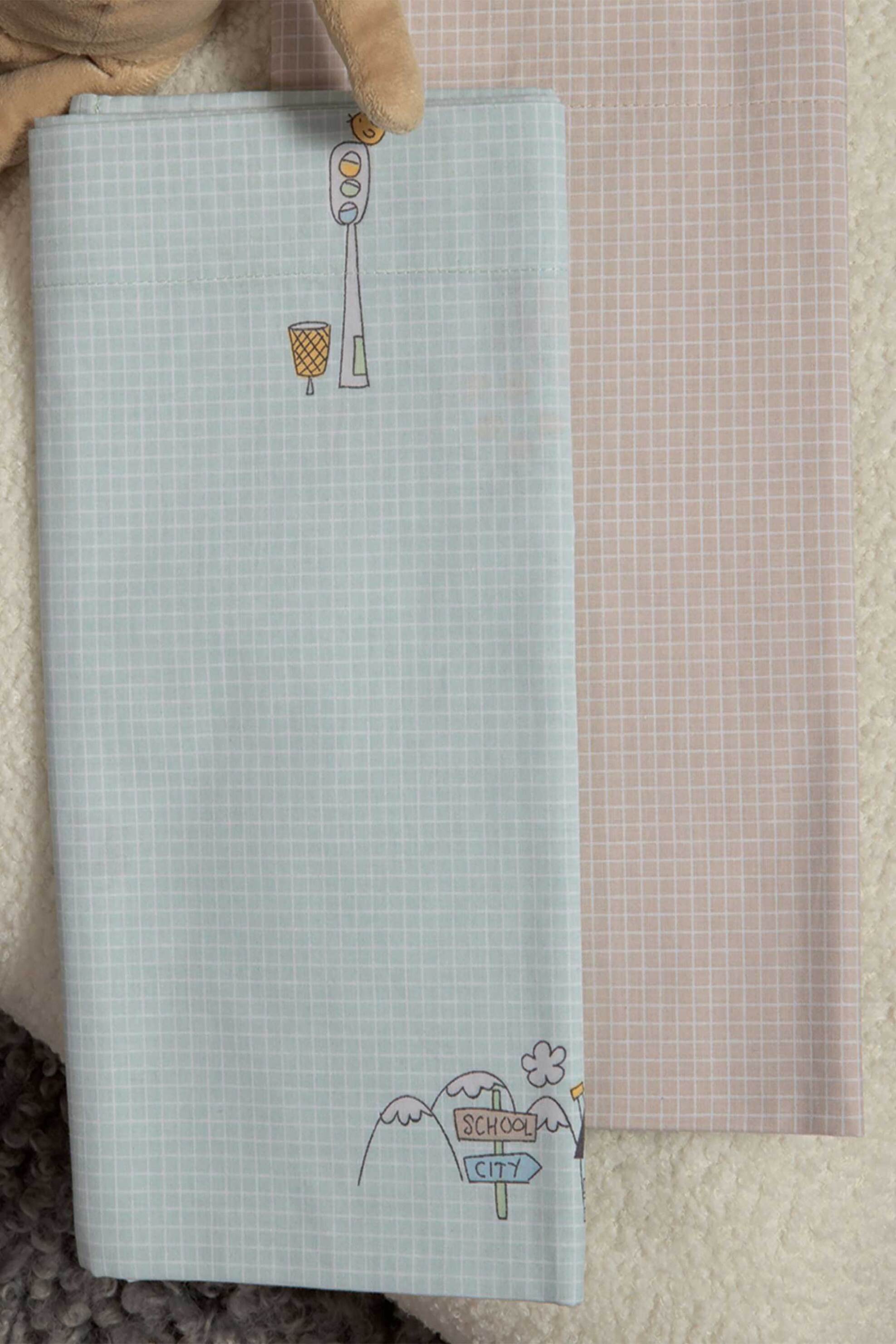 NEF-NEF HOMEWARE NEF-NEF σετ βρεφικά σεντόνια λίκνου "Life In The City" (2 τεμάχια) - 038240 Πράσινο Aqua