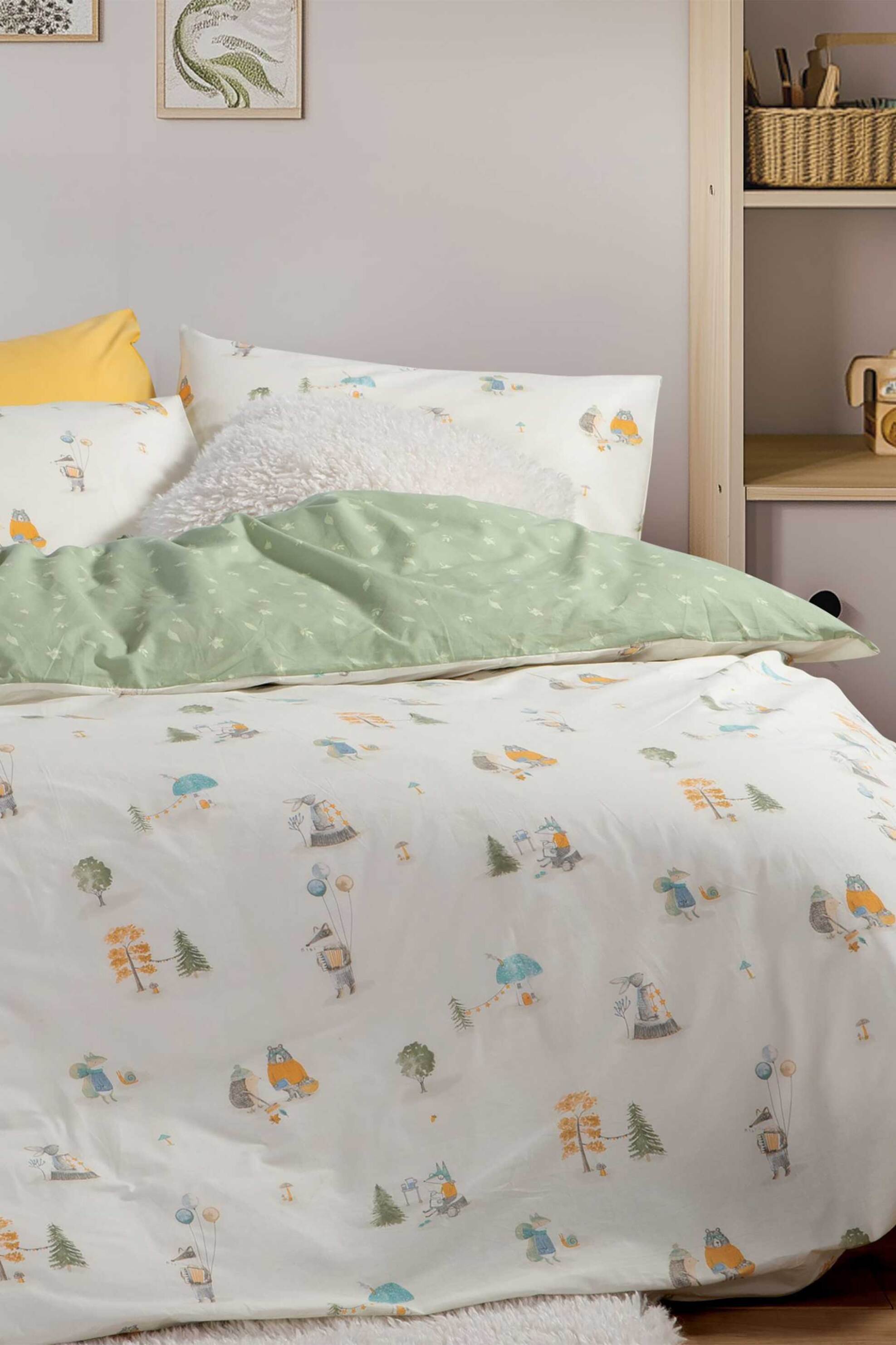 NEF-NEF σετ παιδικά σεντόνια μονά με μαξιλαροθήκη "Woodland Party" (3 τεμάχια) - 038443 Εκρού