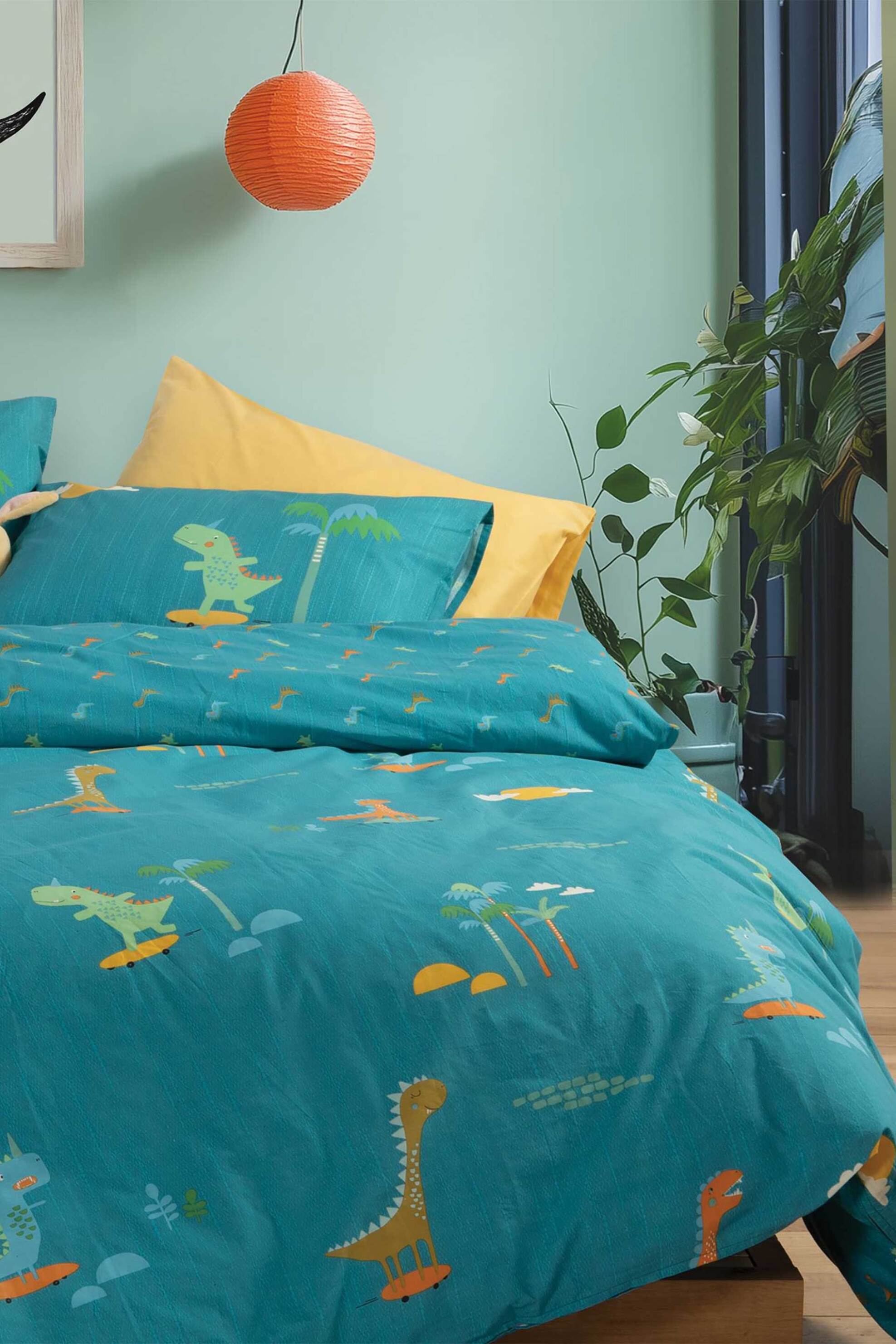 NEF-NEF σετ παιδικά σεντόνια μονά με μαξιλαροθήκη "Dinos On Wheels" (3 τεμάχια) - 038444 Πετρόλ