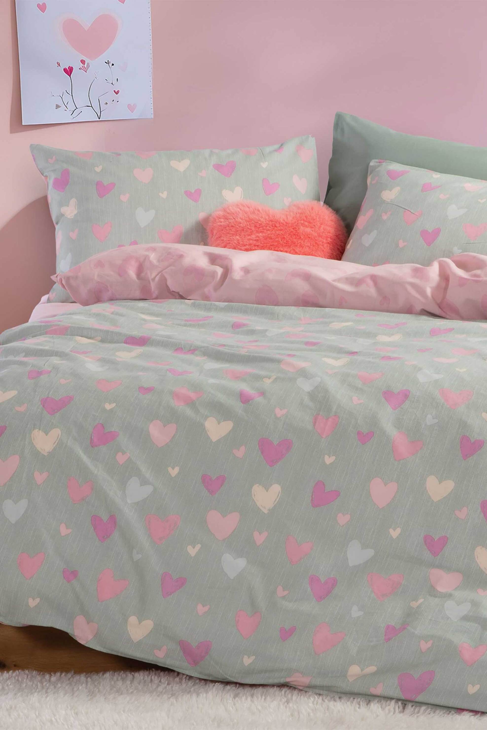 NEF-NEF σετ παιδικά σεντόνια μονά με μαξιλαροθήκη "Hearts Attack" (3 τεμάχια) - 038445 Γκρι