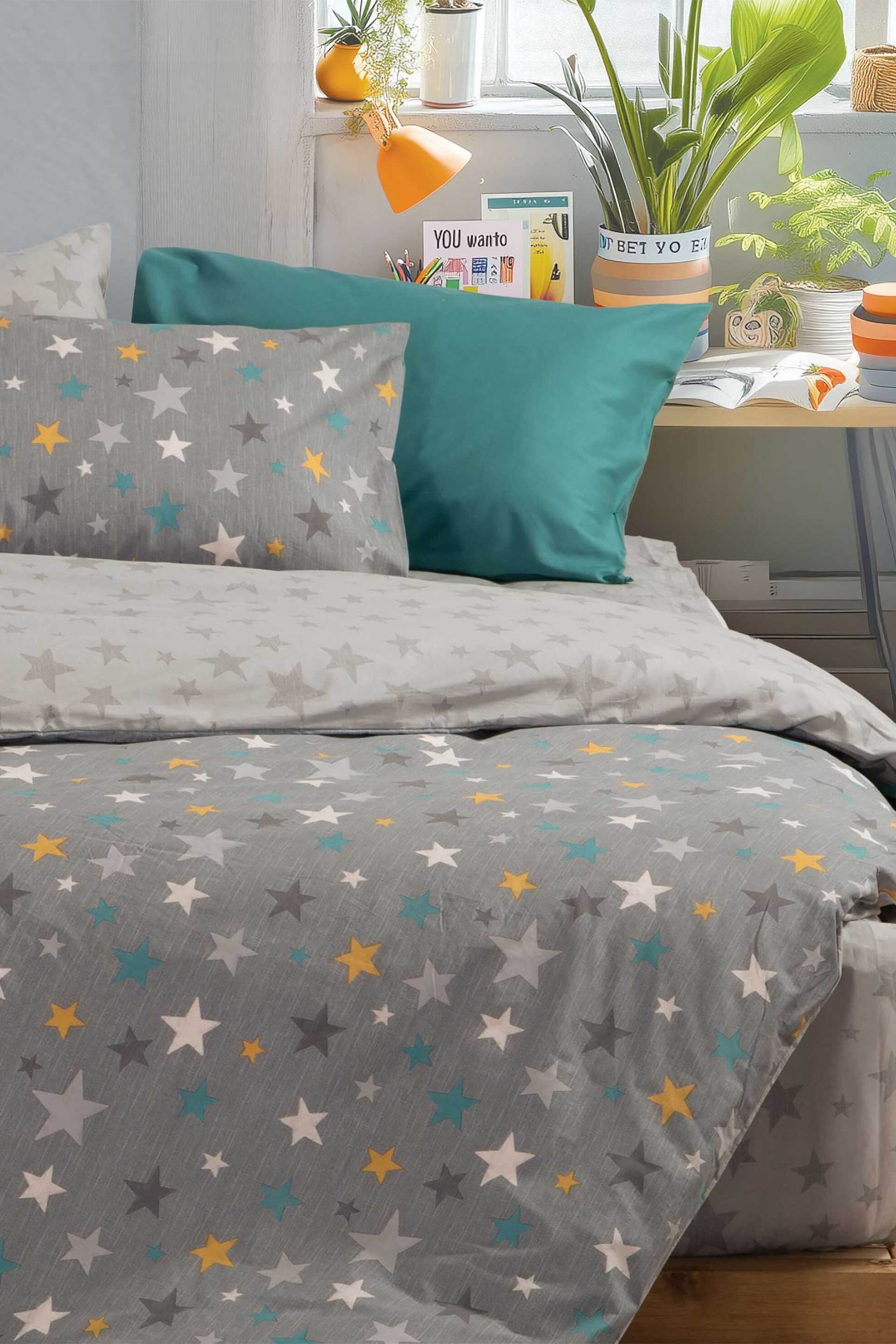 NEF-NEF σετ παιδικά σεντόνια μονά με μαξιλαροθήκη "Stars Above" (3 τεμάχια) - 038448 Γκρι