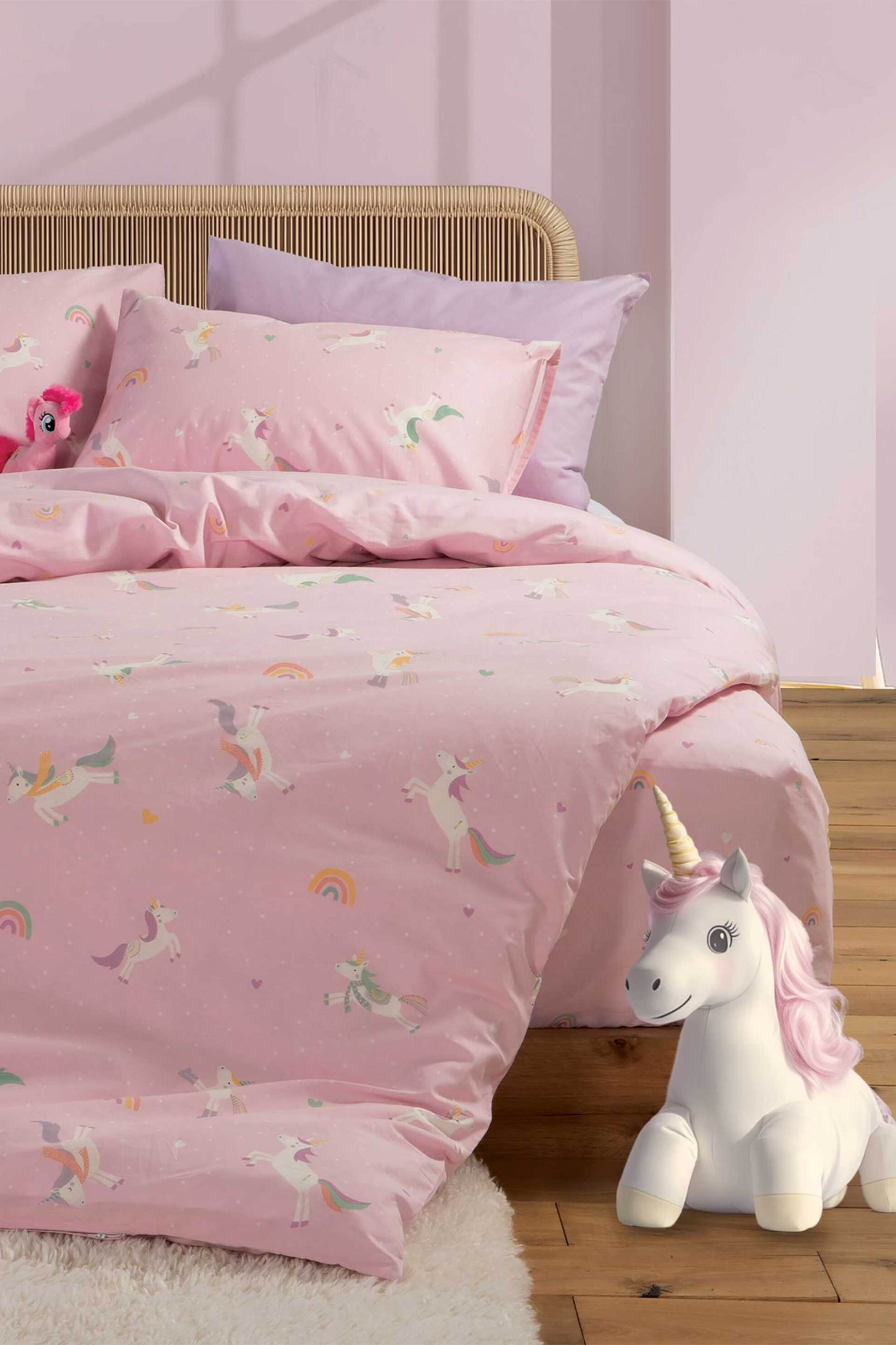 NEF-NEF σετ παιδικά σεντόνια μονά με μαξιλαροθήκη "Unicorns Style" (3 τεμάχια) - 038449 Ροζ