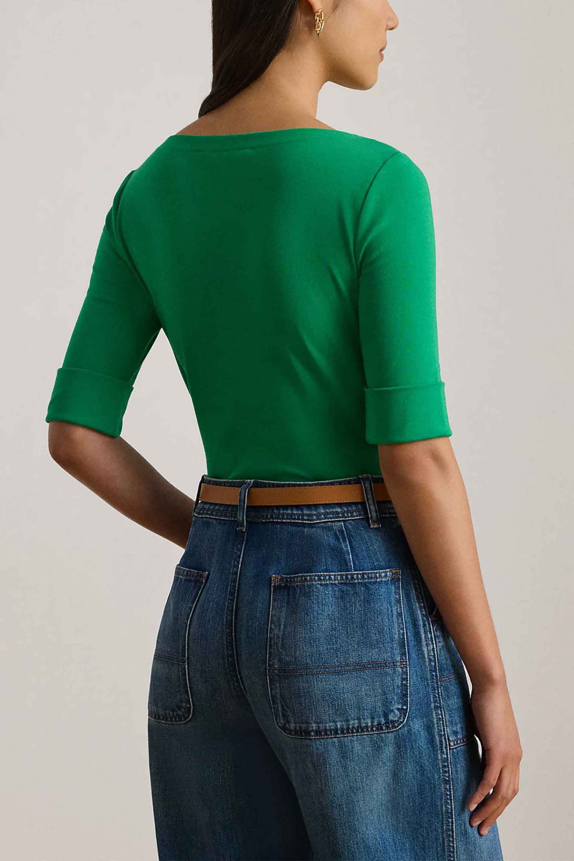 Lauren Ralph Γυναικεία Μπλούζα με Boat Λαιμόκοψη Slim Fit - 200654963098 Πράσινο