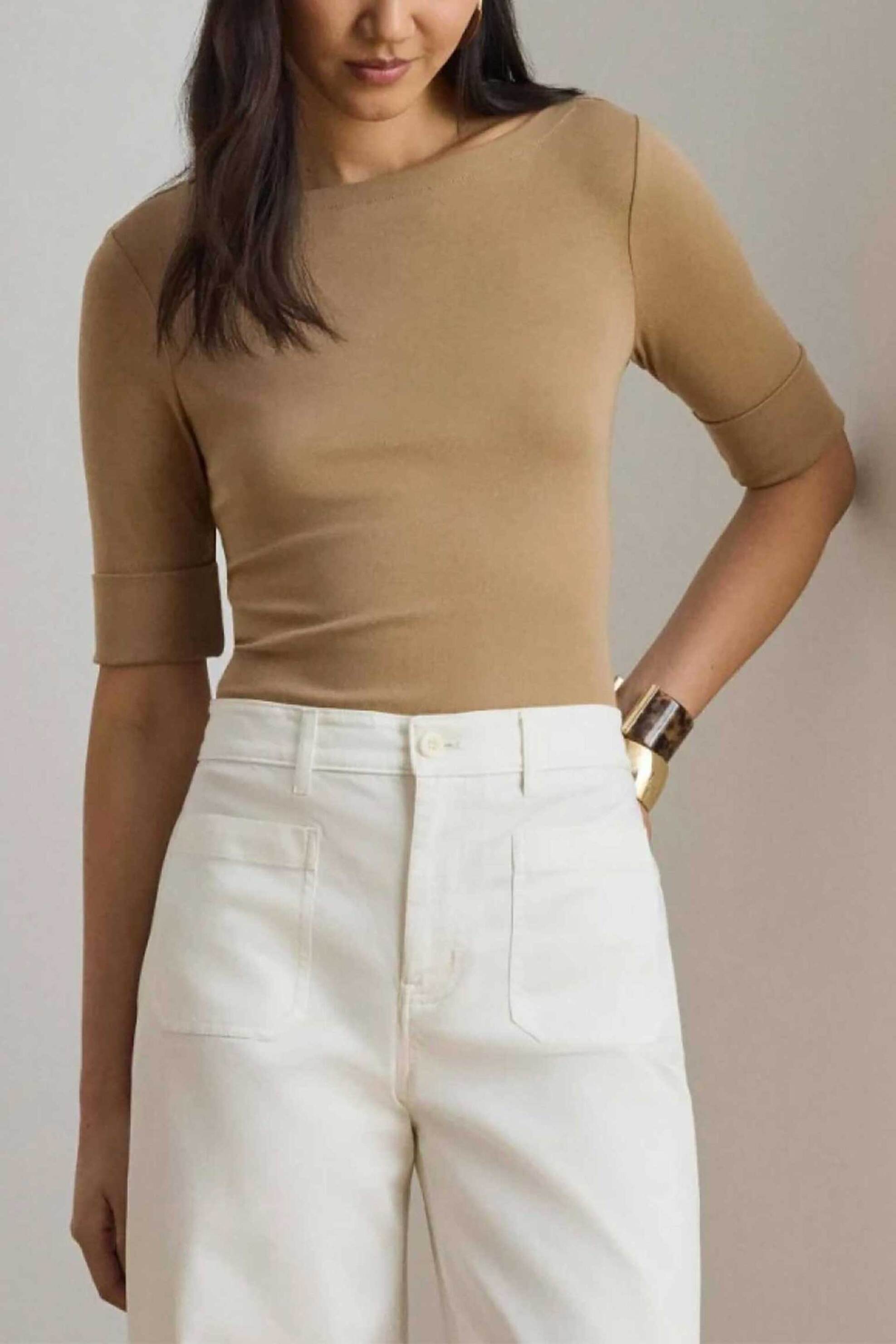 Lauren Ralph Lauren γυναικεία μπλούζα με boat λαιμόκοψη Slim Fit - 200654963147 Μπεζ