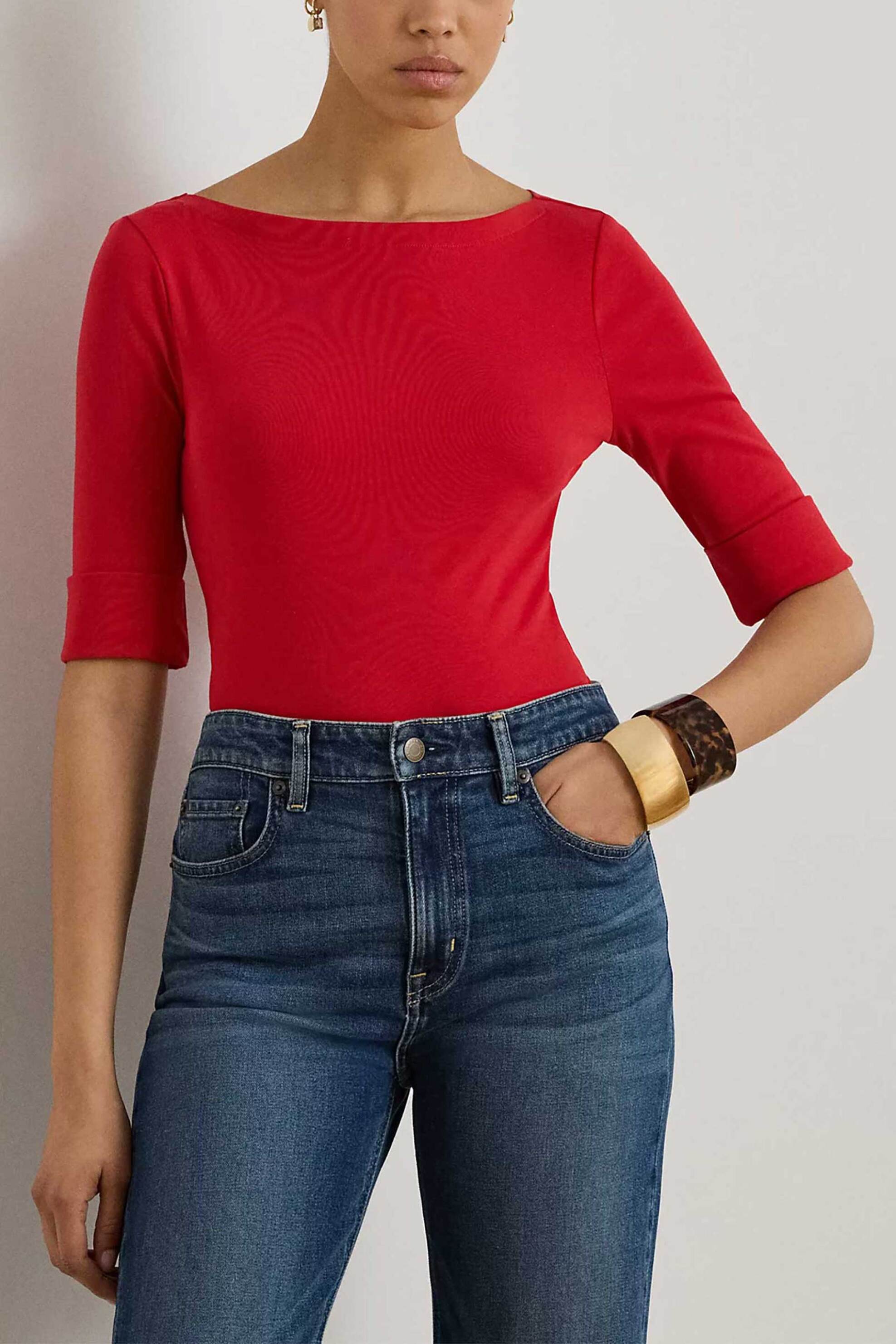 Lauren Ralph Lauren γυναικεία μπλούζα με boat λαιμόκοψη Slim Fit - 200654963200 Κόκκινο