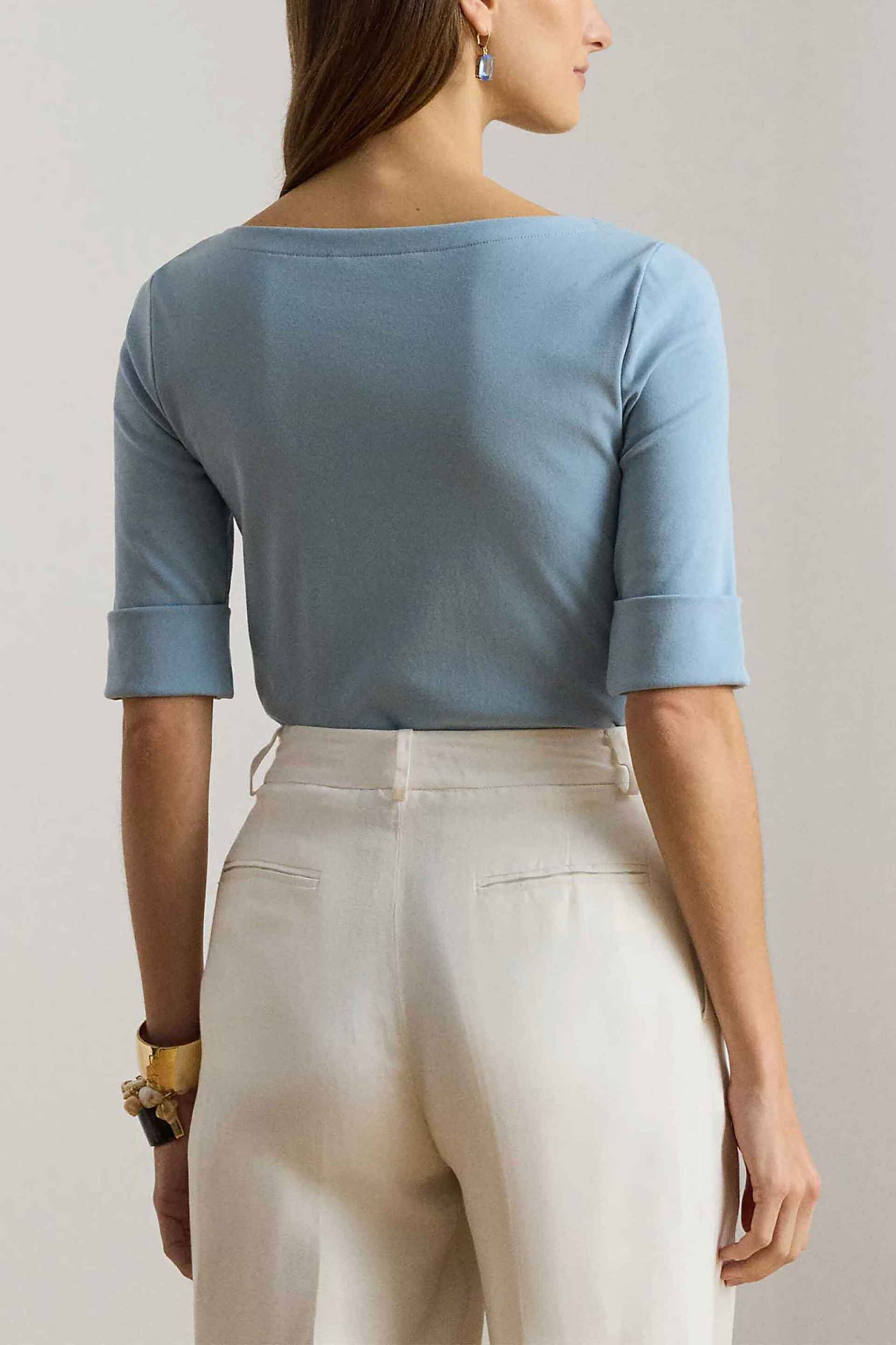 Lauren Ralph Γυναικεία Μπλούζα με Boat Λαιμόκοψη Slim Fit - 200654963201 Μπλε Ανοιχτό