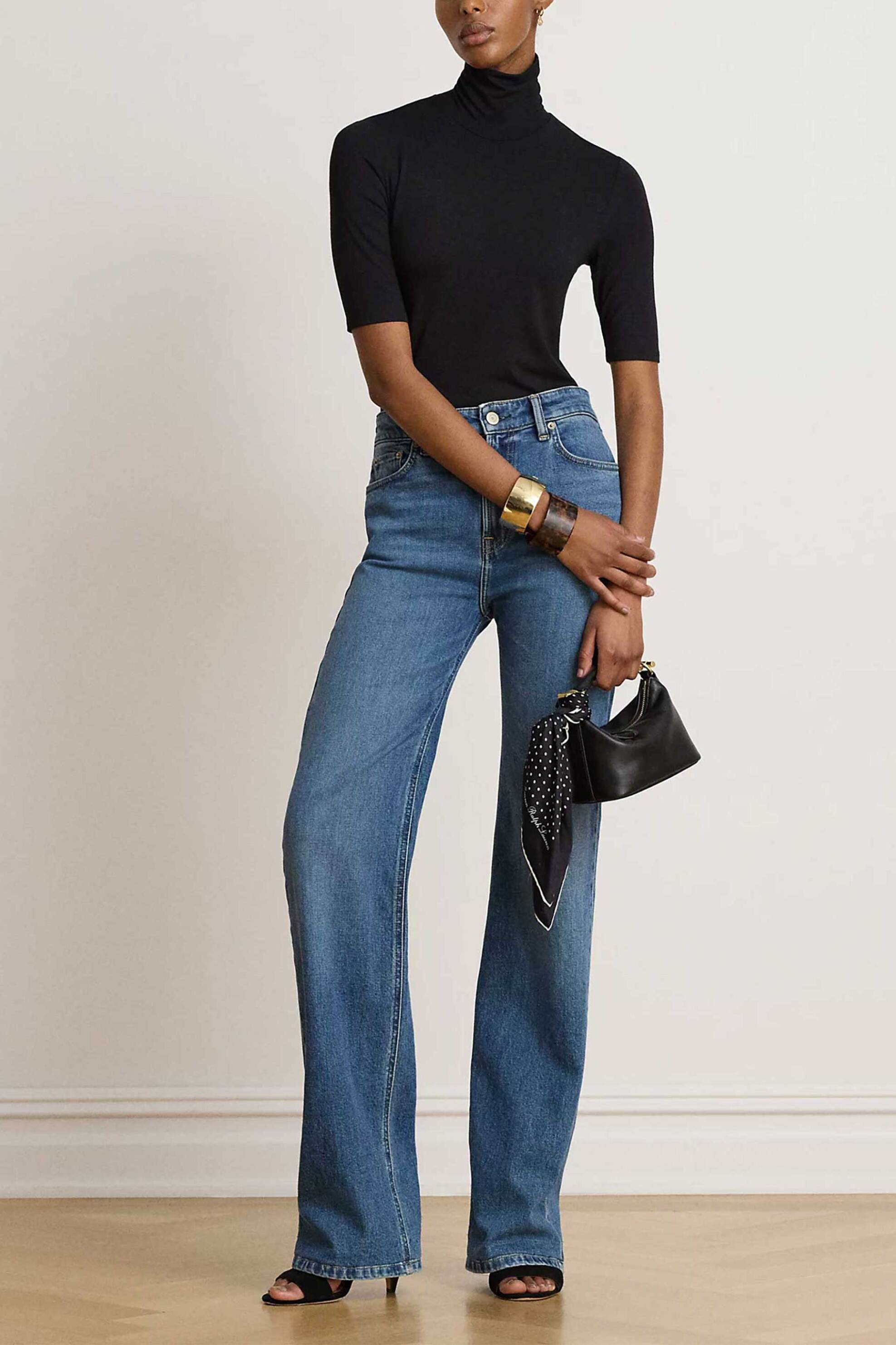 Lauren Ralph Lauren γυναικεία μπλούζα μονόχρωμη με ζιβάγκο Slim Fit - 200672214001 Μαύρο