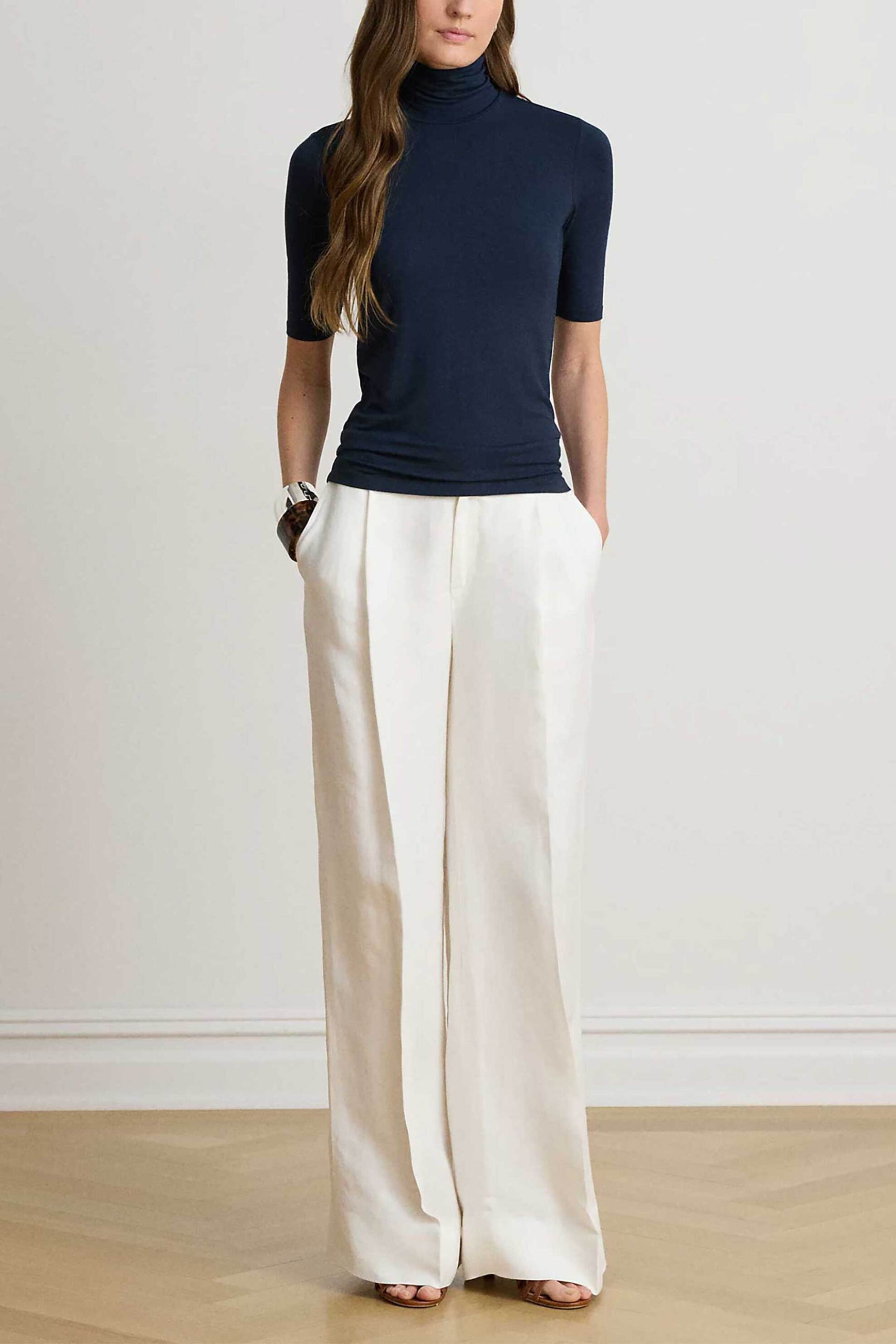 Lauren Ralph Lauren γυναικεία μπλούζα μονόχρωμη με ζιβάγκο Slim Fit - 200672214021 Μπλε Σκούρο