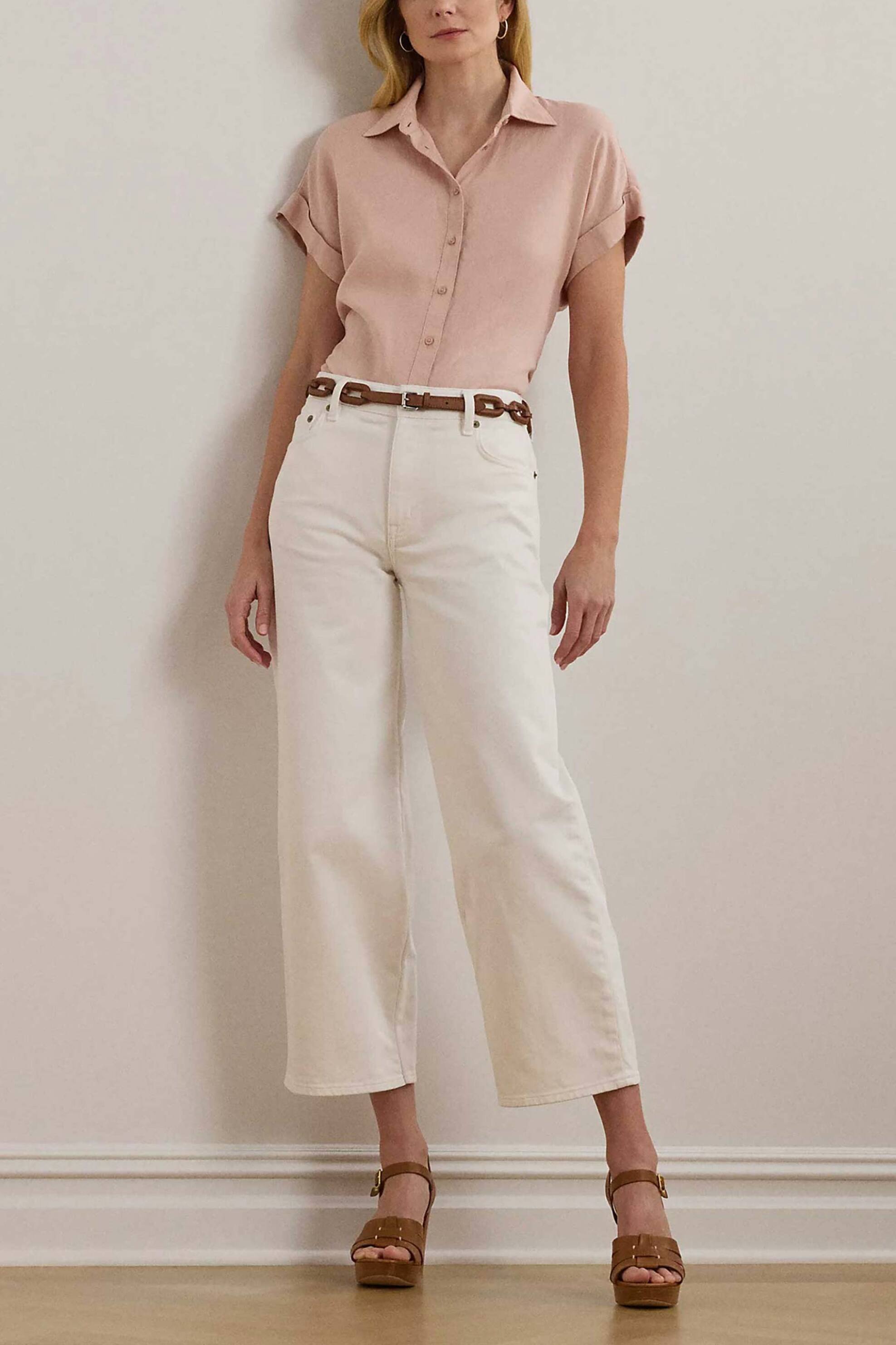 Lauren Ralph Lauren γυναικείο λινό πουκάμισο με κοντό μανίκι Relaxed Fit - 200699152053 Ροζ φωτογραφία