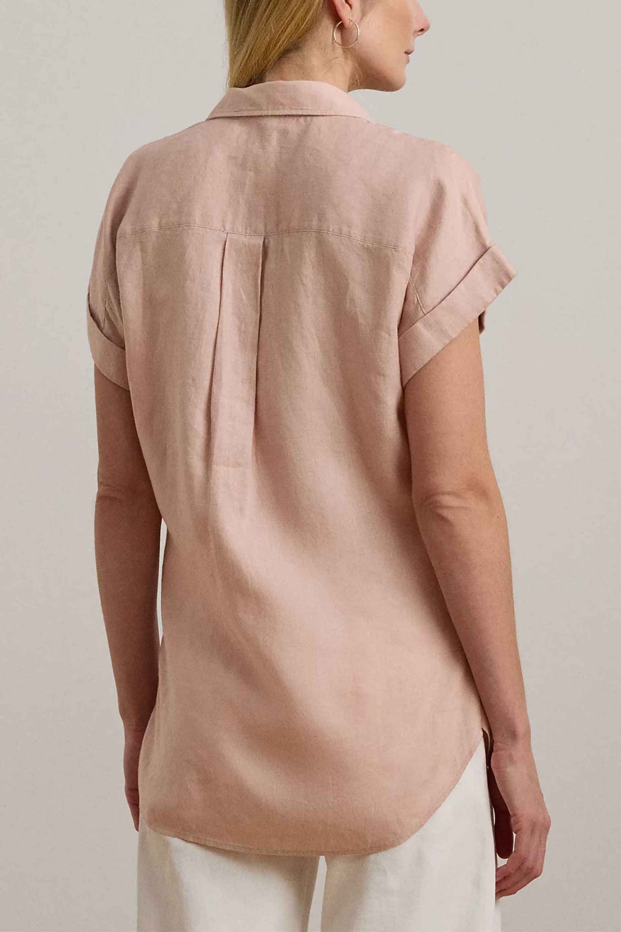 Lauren Ralph Lauren γυναικείο λινό πουκάμισο με κοντό μανίκι Relaxed Fit - 200699152053 Ροζ φωτογραφία