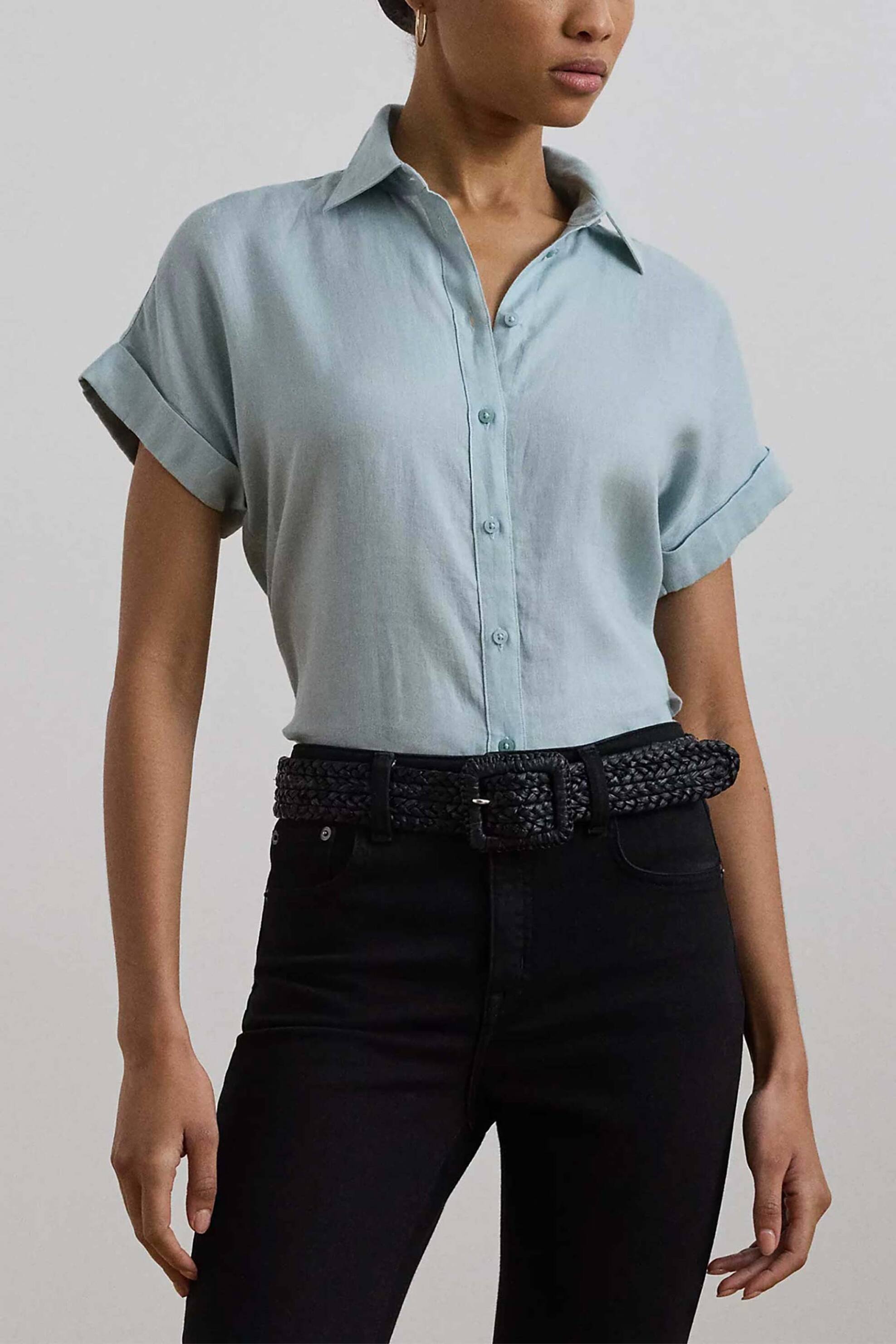 LAUREN RALPH LAUREN Lauren Ralph Lauren γυναικείο λινό πουκάμισο με κοντό μανίκι Relaxed Fit - 200699152054 Γαλάζιο 2025