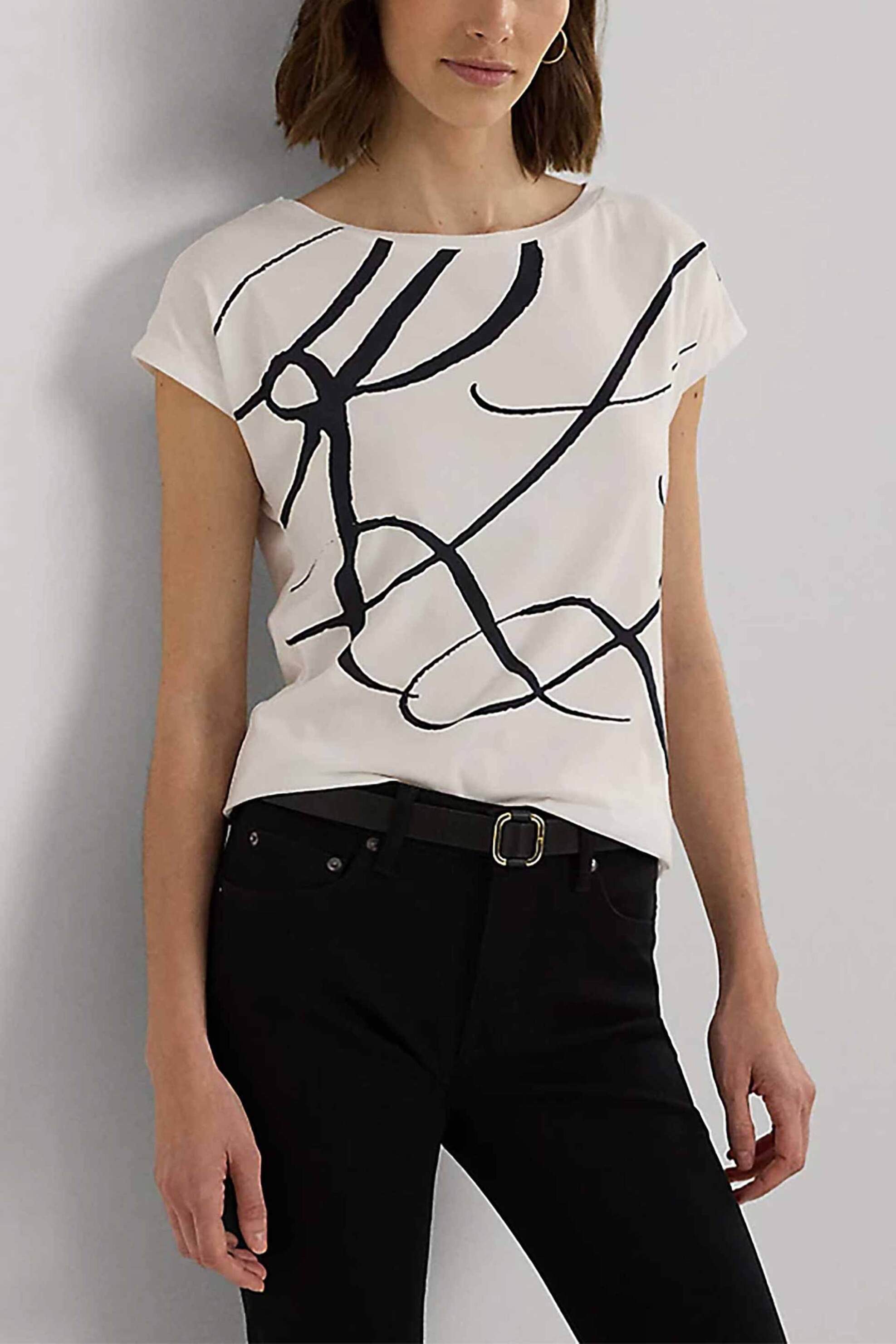 Lauren Ralph Lauren γυναικείο T-shirt μονόχρωμο με contrast oversized monogram print - 200748765001 Λευκό