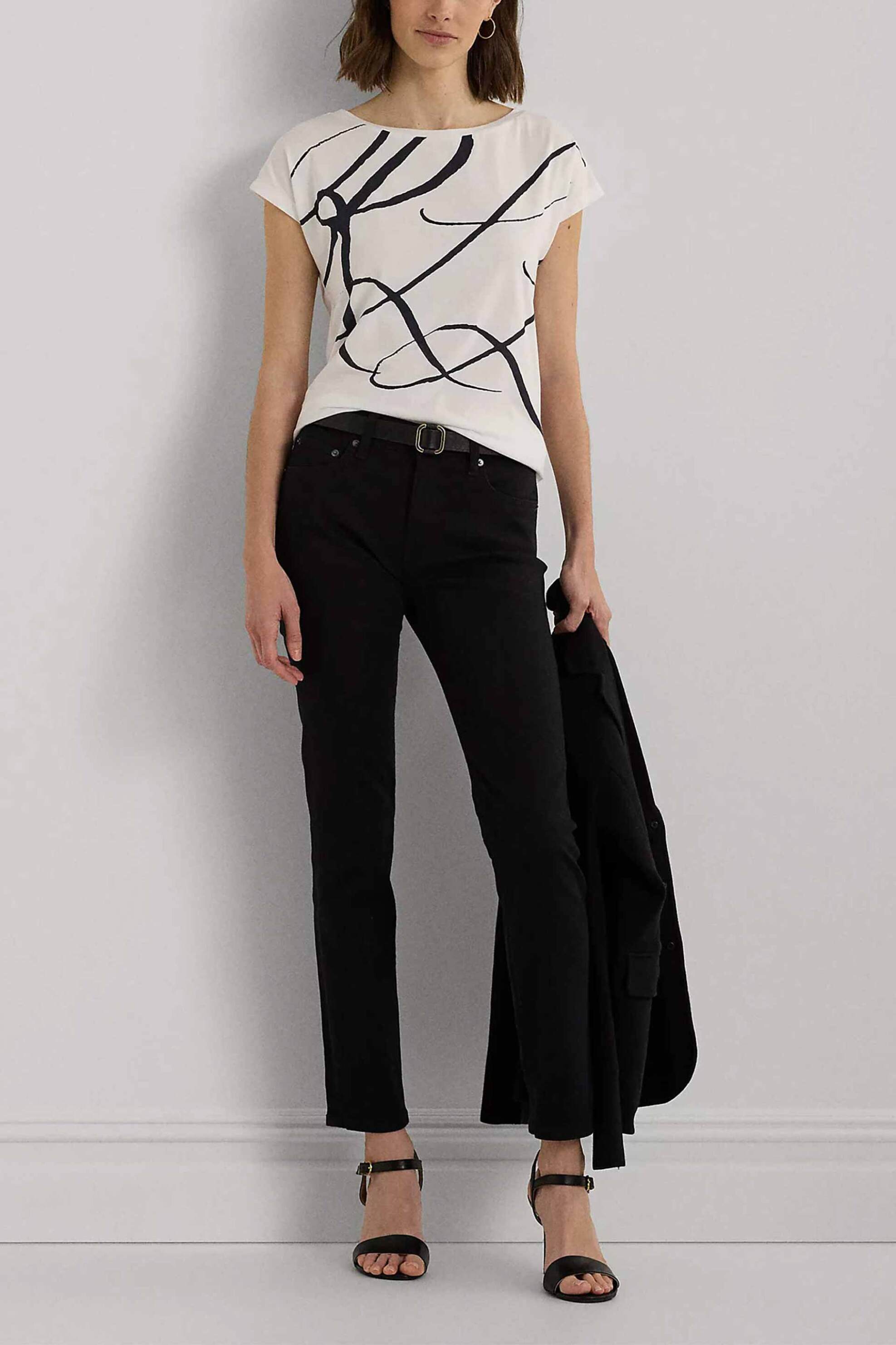 Lauren Ralph Γυναικείο T-Shirt Μονόχρωμο με Contrast Oversized Monogram Print - 200748765001 Λευκό
