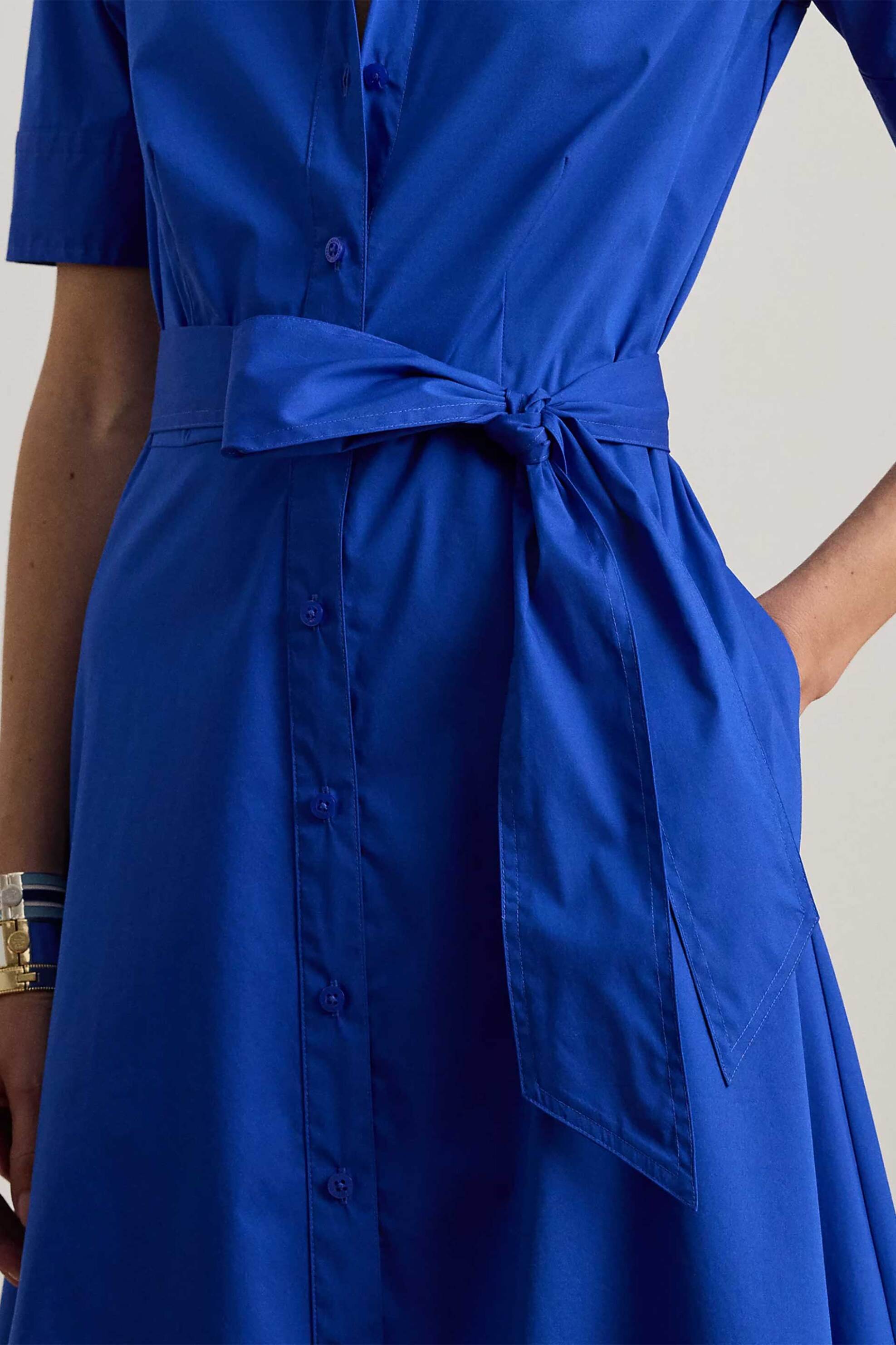 Lauren Ralph Γυναικείο Midi Φόρεμα Σεμιζιέ με Ζώνη Fit Flared - 200748950020 Μπλε
