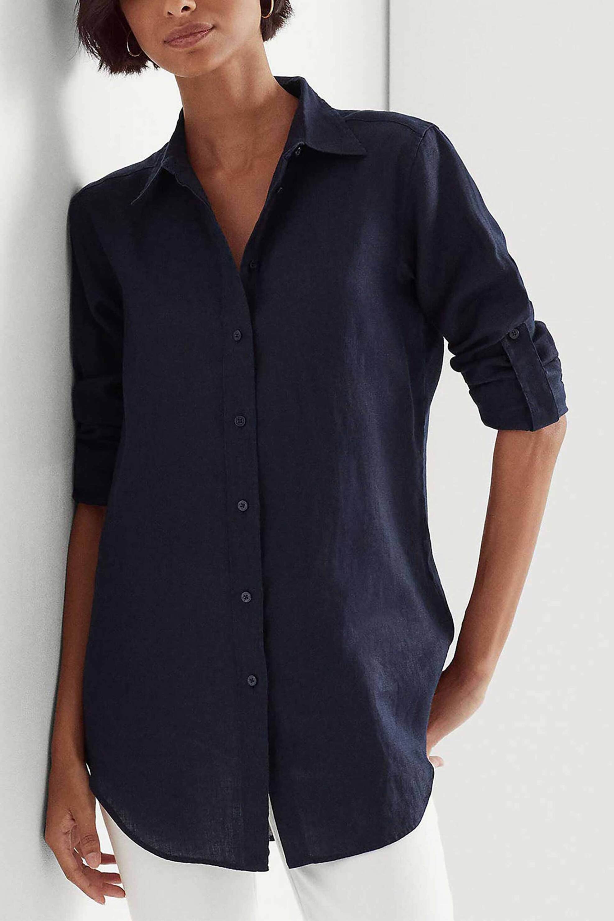 LAUREN RALPH LAUREN Lauren Ralph Lauren γυναικείο λινό πουκάμισο με μανίκι roll-up Relaxed Fit - 200782777003 Μπλε Σκούρο 2025