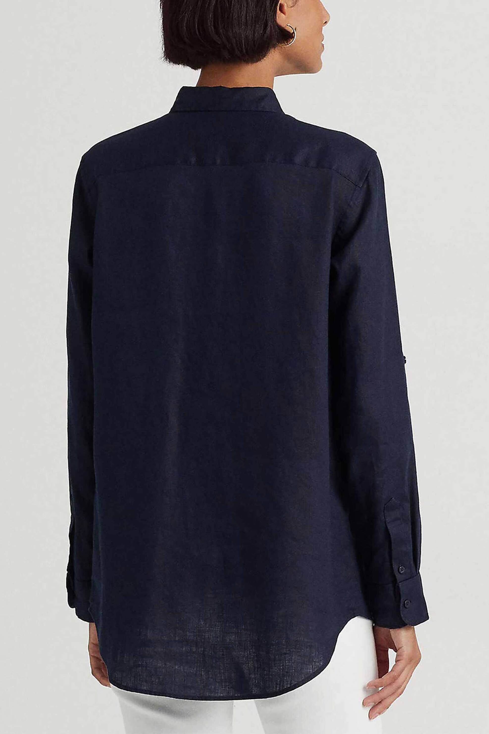 Lauren Ralph Γυναικείο Λινό Πουκάμισο με Μανίκι Roll-Up Relaxed Fit - 200782777003 Μπλε Σκούρο