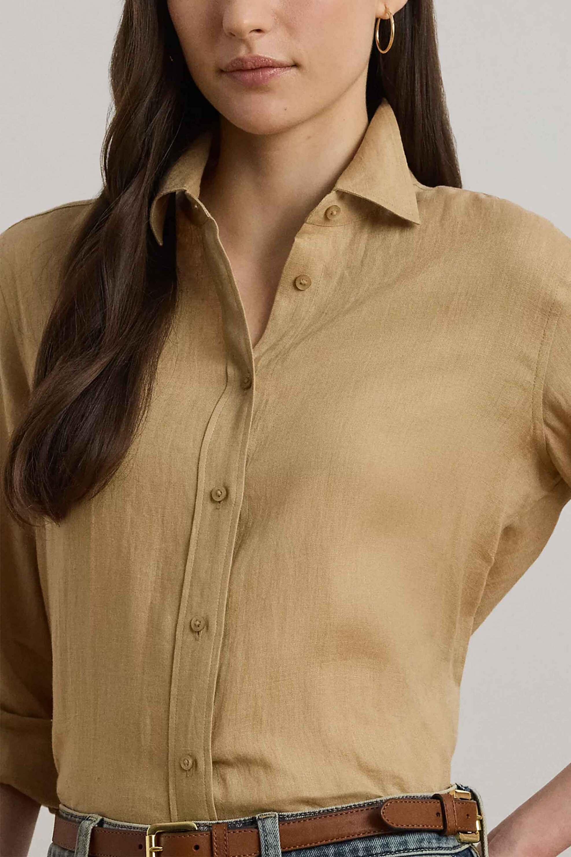 LAUREN RALPH LAUREN Lauren Ralph Lauren γυναικείο λινό πουκάμισο με μανίκι roll-up Relaxed Fit - 200782777060 Μπεζ - 2