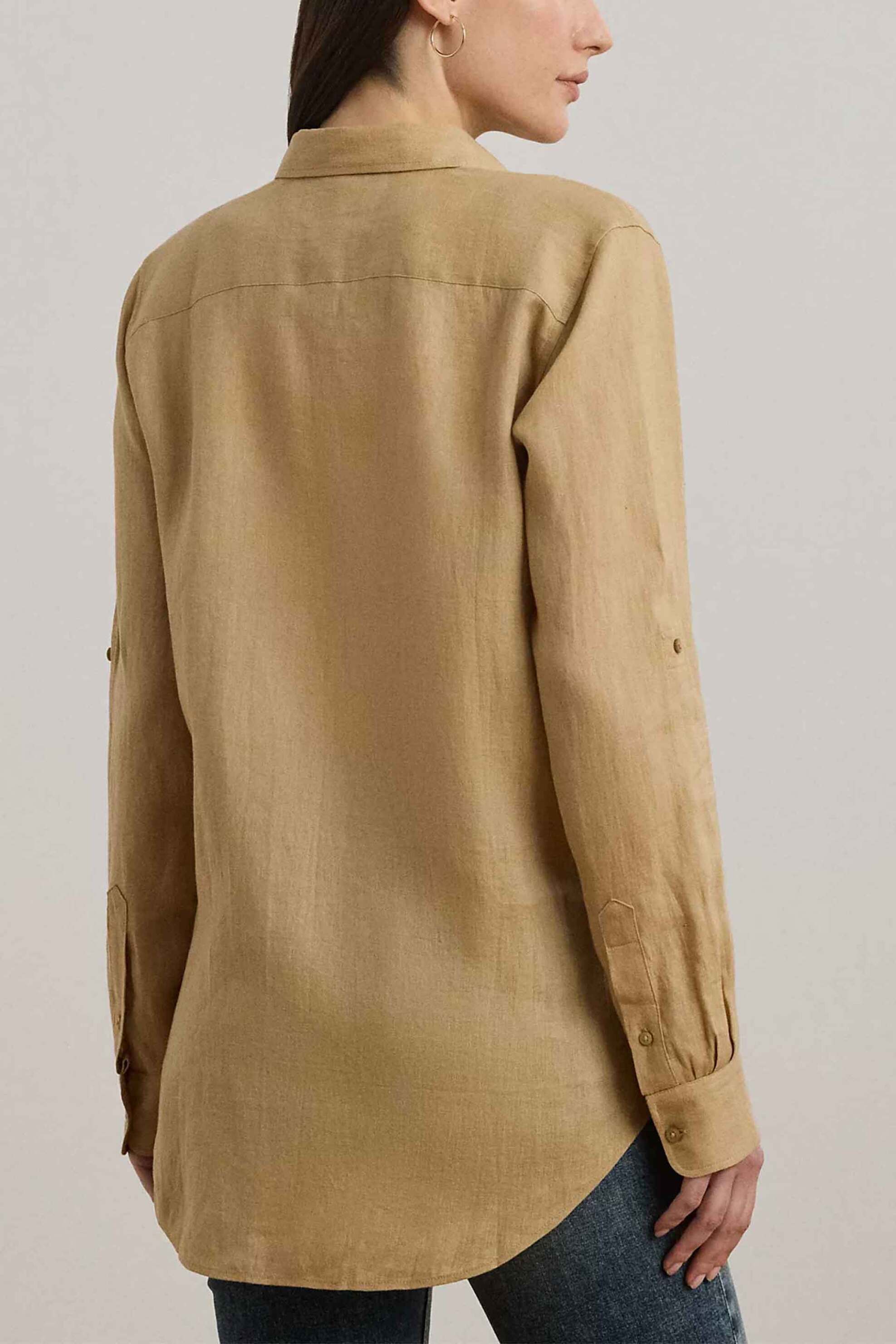 Lauren Ralph Γυναικείο Λινό Πουκάμισο με Μανίκι Roll-Up Relaxed Fit - 200782777060 Μπεζ