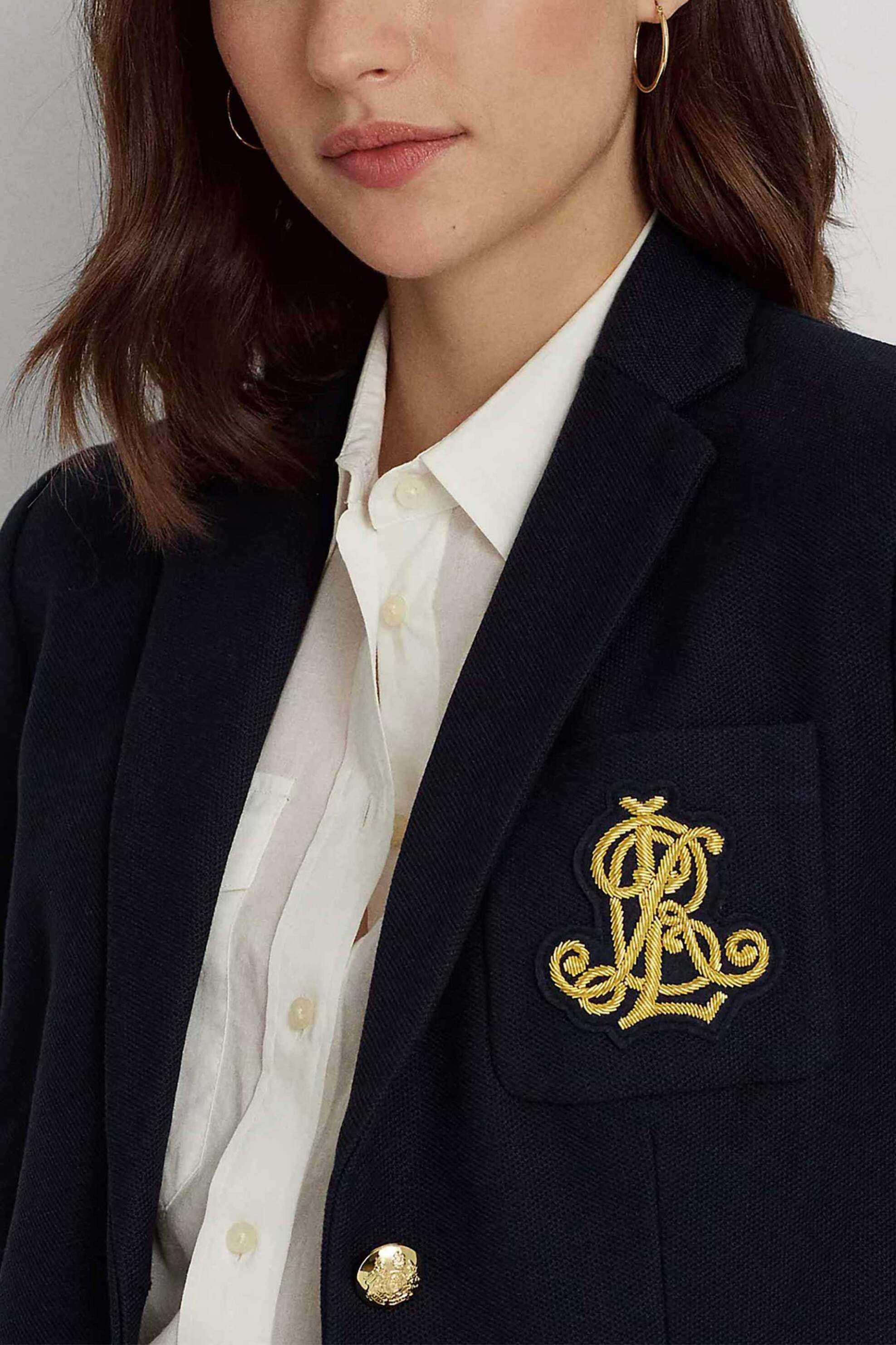 Lauren Ralph Lauren γυναικείο σακάκι μονόχρωμο βαμβακερό με τσέπες και κεντημένο μονόγραμμα - 200797305005 Σκούρο Μπλε