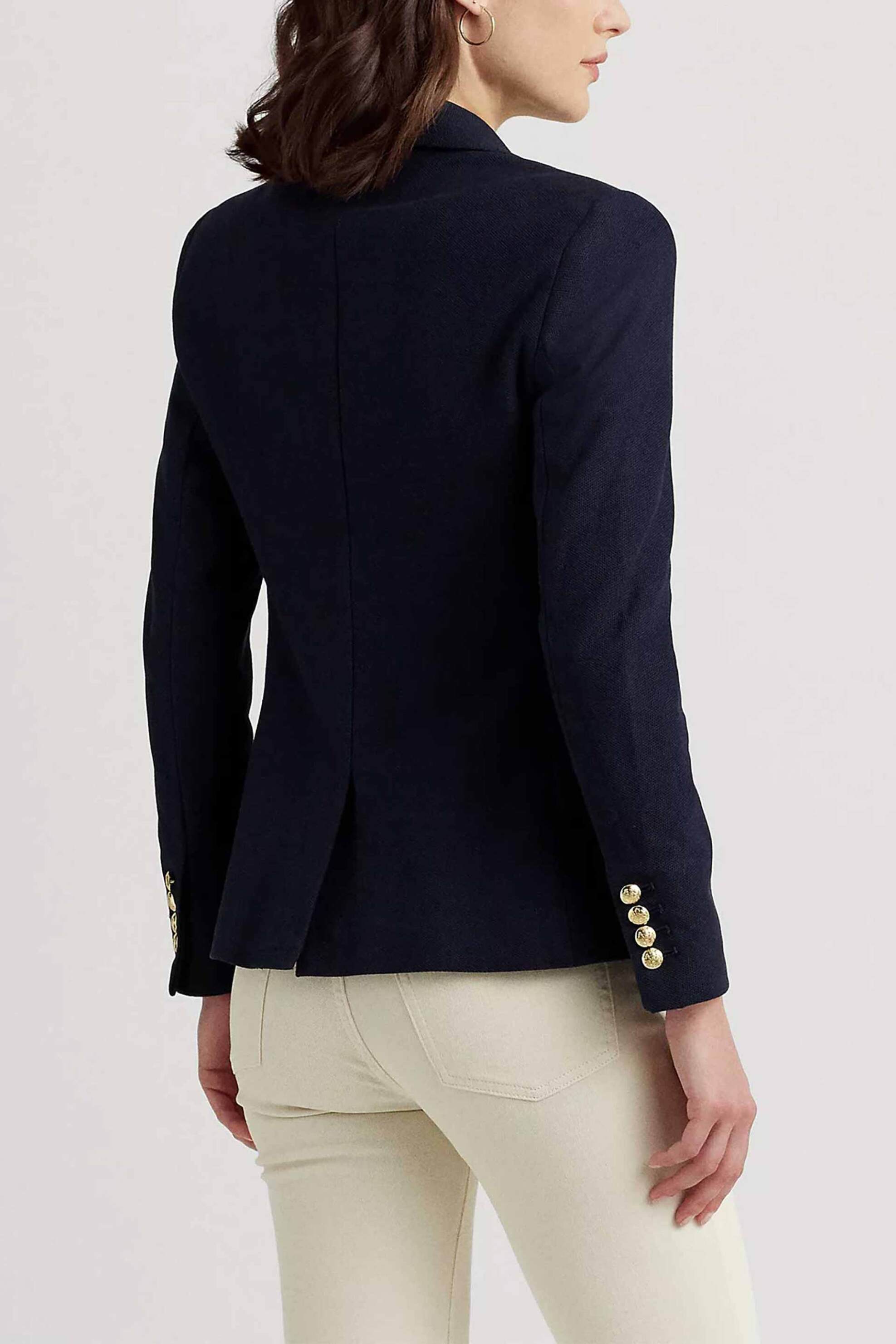 LAUREN RALPH LAUREN Lauren Ralph Lauren γυναικείο σακάκι μονόχρωμο βαμβακερό με τσέπες και κεντημένο μονόγραμμα - 200797305005 Σκούρο Μπλε - 3