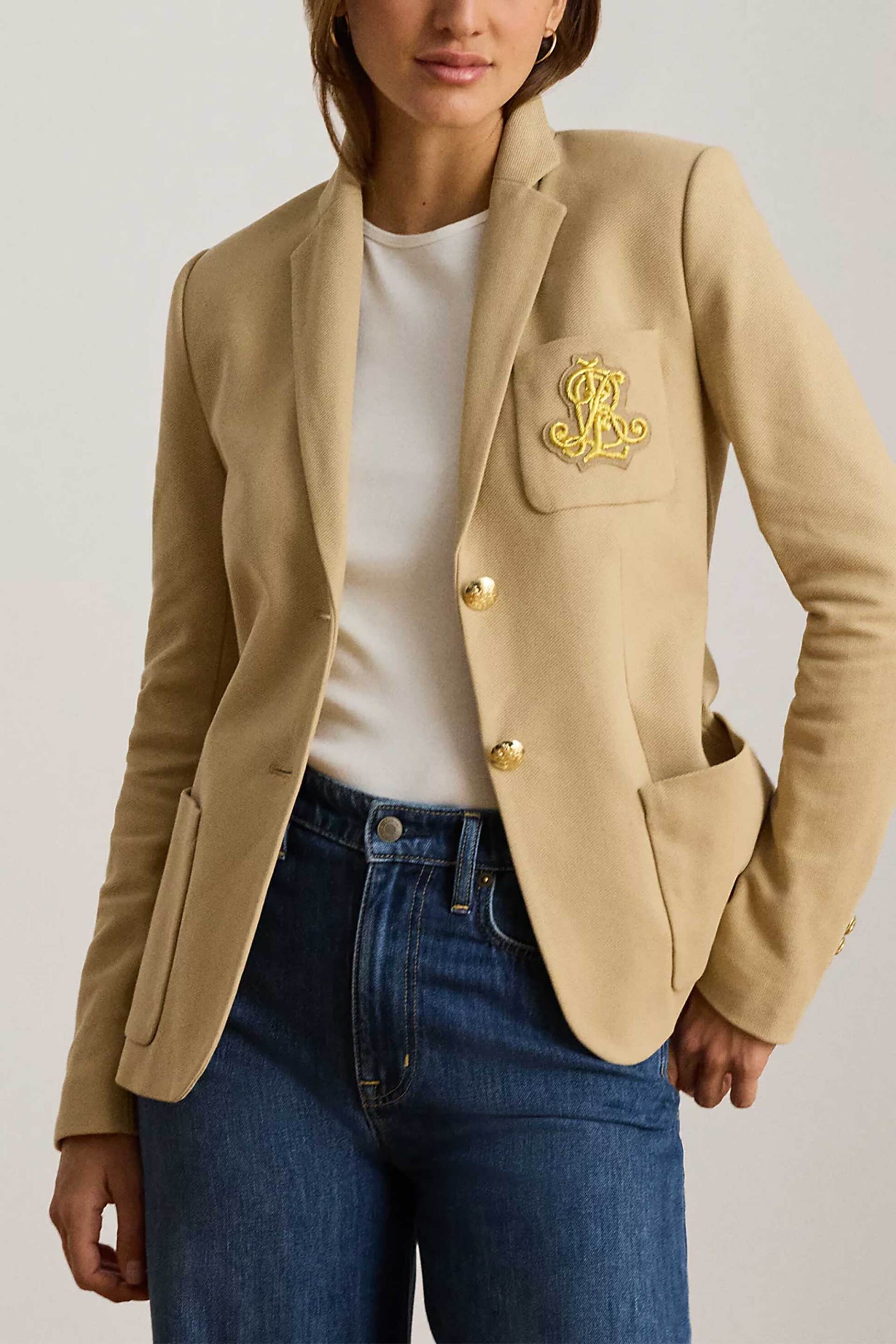 LAUREN RALPH LAUREN Lauren Ralph Lauren γυναικείο σακάκι με κεντημένο λογότυπο - 200797305013 Μπεζ